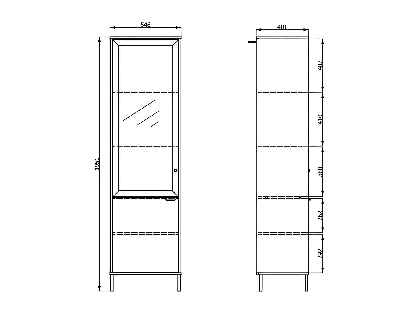 Home affaire Vitrine »Mayenne Vitrinenschrank, Standvitrine, Showcase, B/H: 54,5/195 cm«, Holztür mit Rillen-Optik, Glastür, Modernes Design