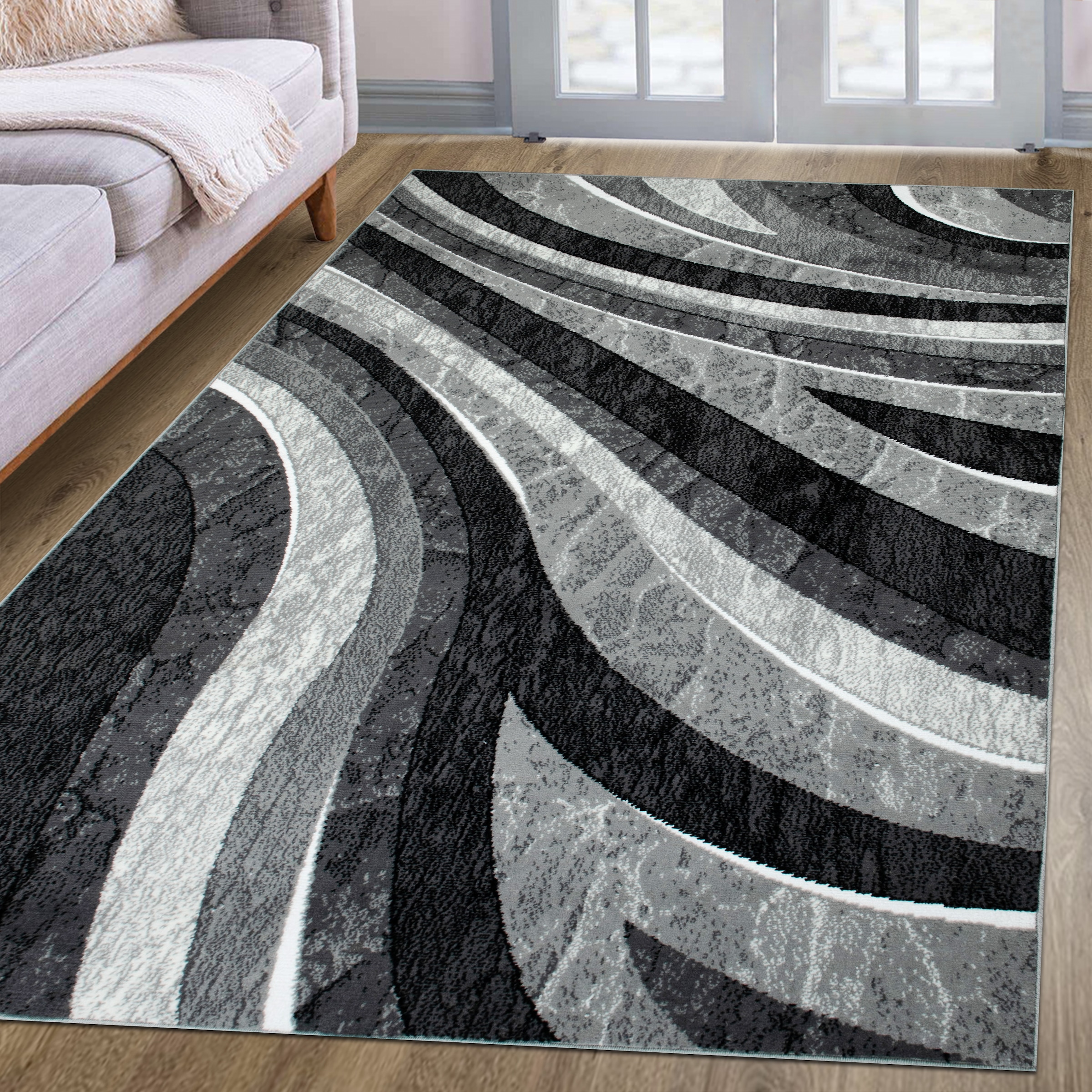 Teppich OTTO HOME "Livil, modernes Wellen-Design" Gr. 8, grau, B:280cm H:8mm L:380cm, Kunstfaser, Teppiche, Teppich, 3D-Effekt, Kurzflor, Wohnzimmer, Esszimmer, Schlafzimmer