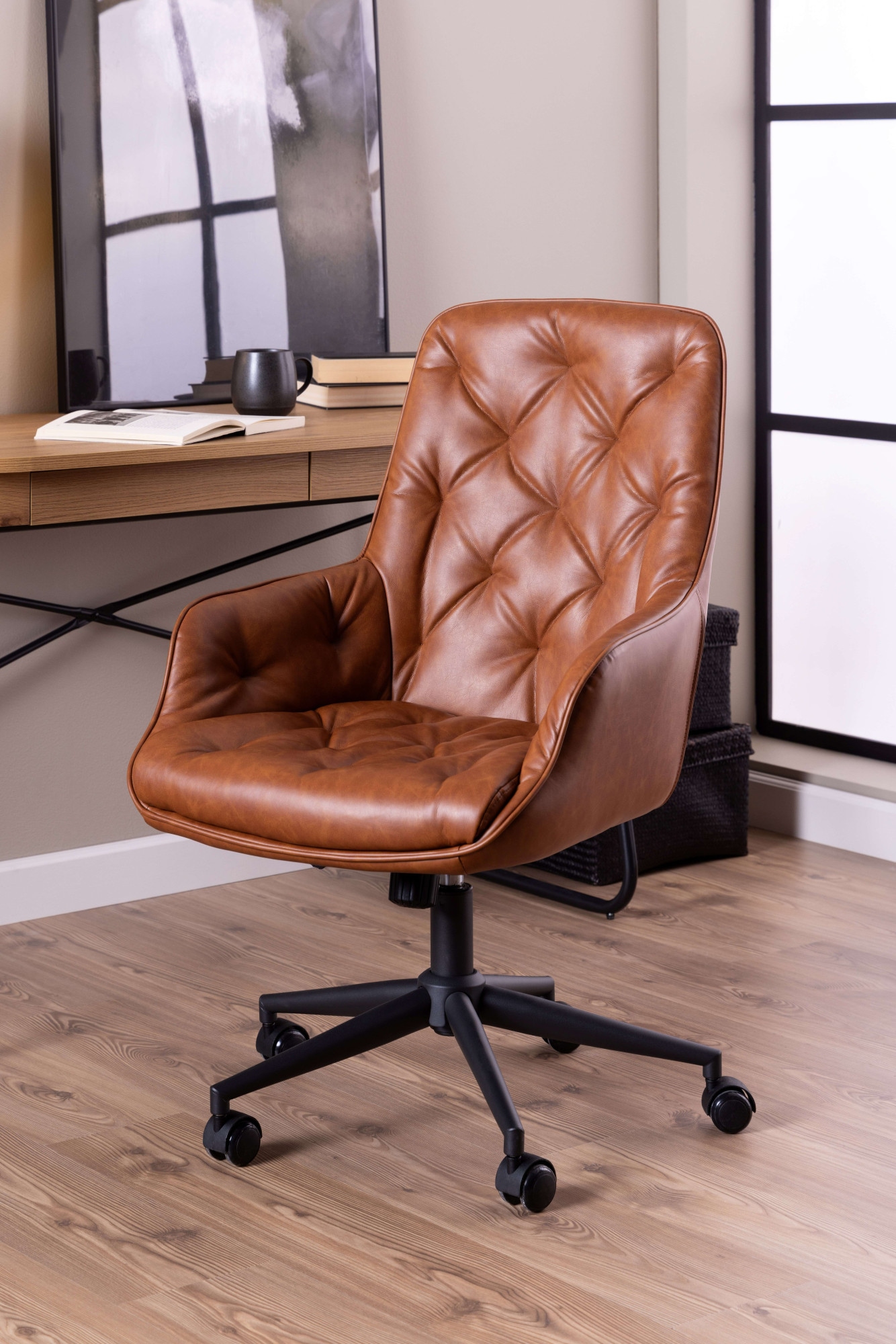 ACTONA GROUP Schreibtischstuhl »Erik«, Schreibtischstuhl, PU retro Cognac, 5 Stern Gestell matt schwarz