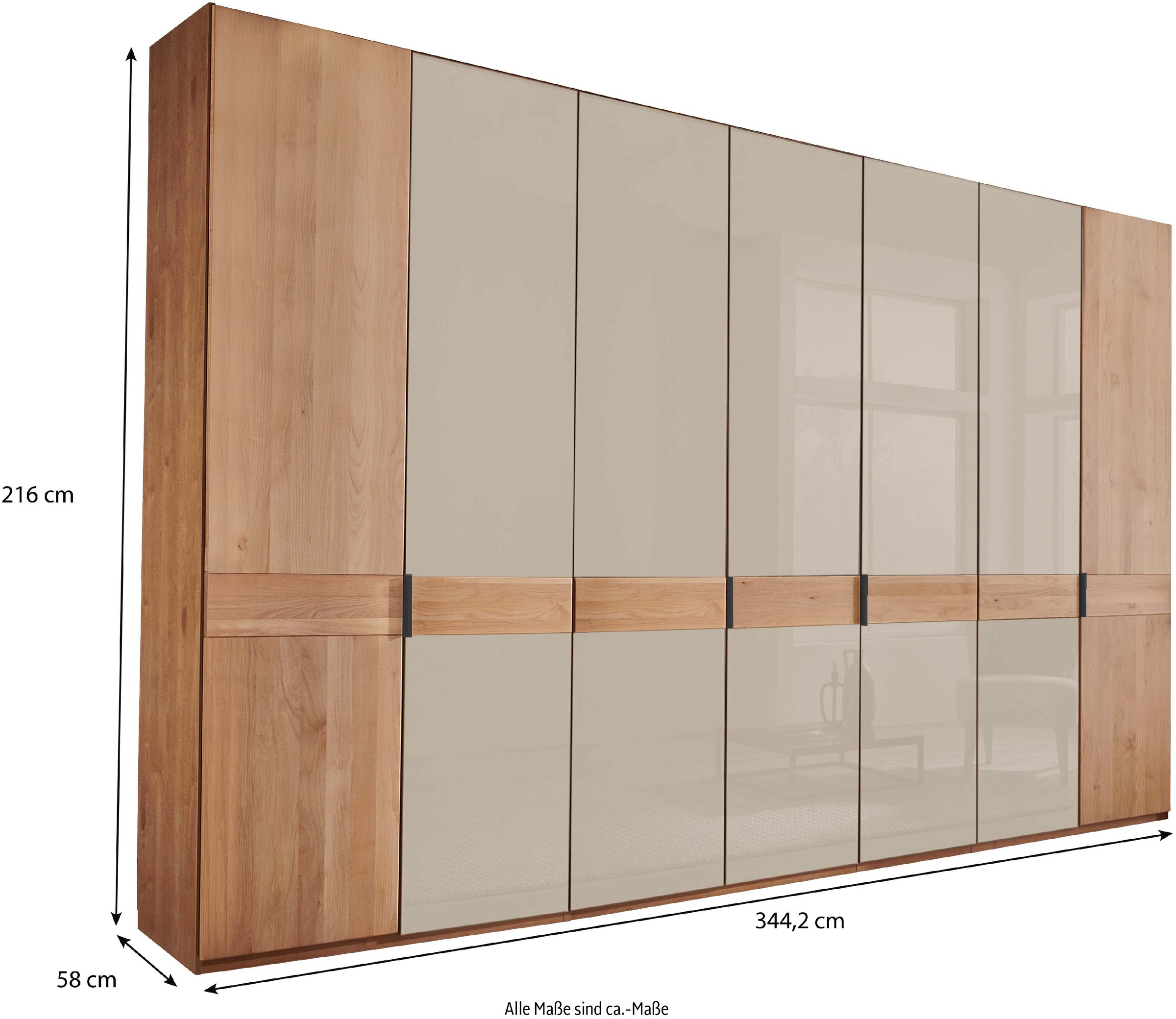 WIEMANN Drehtürenschrank »Cardiff, Massivholztüren in Kombination mit Glas- oder Spiegeltüren«, (4 Breiten, 2 Höhen 216/236cm auswählbar), hochwertiges Design in langlebiger Qualität, viel Stauraum