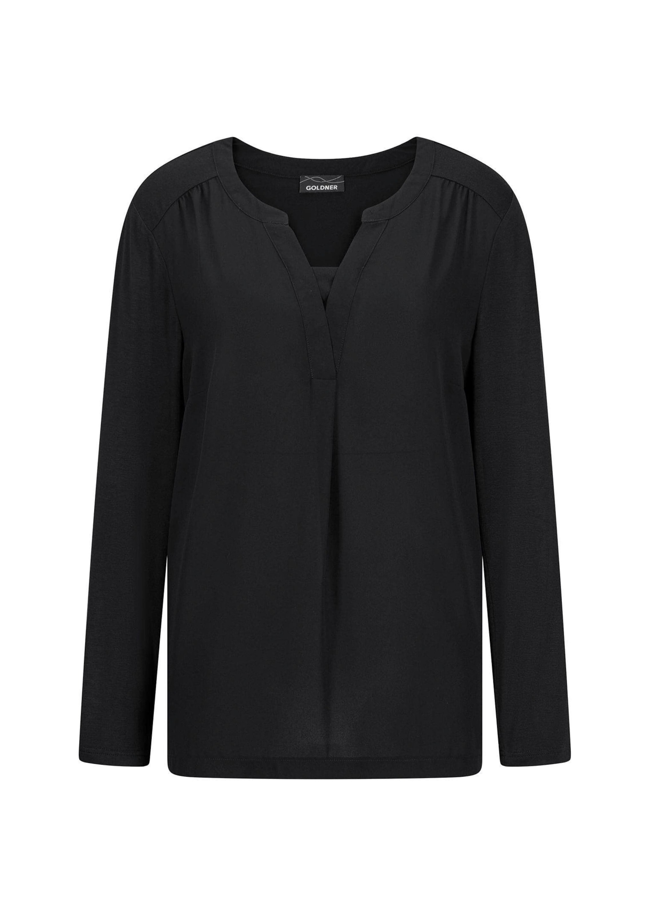 GOLDNER Kurzarmbluse "Langarm Damen Unibluse mit Chiffoneinsatz und Rundhal günstig online kaufen