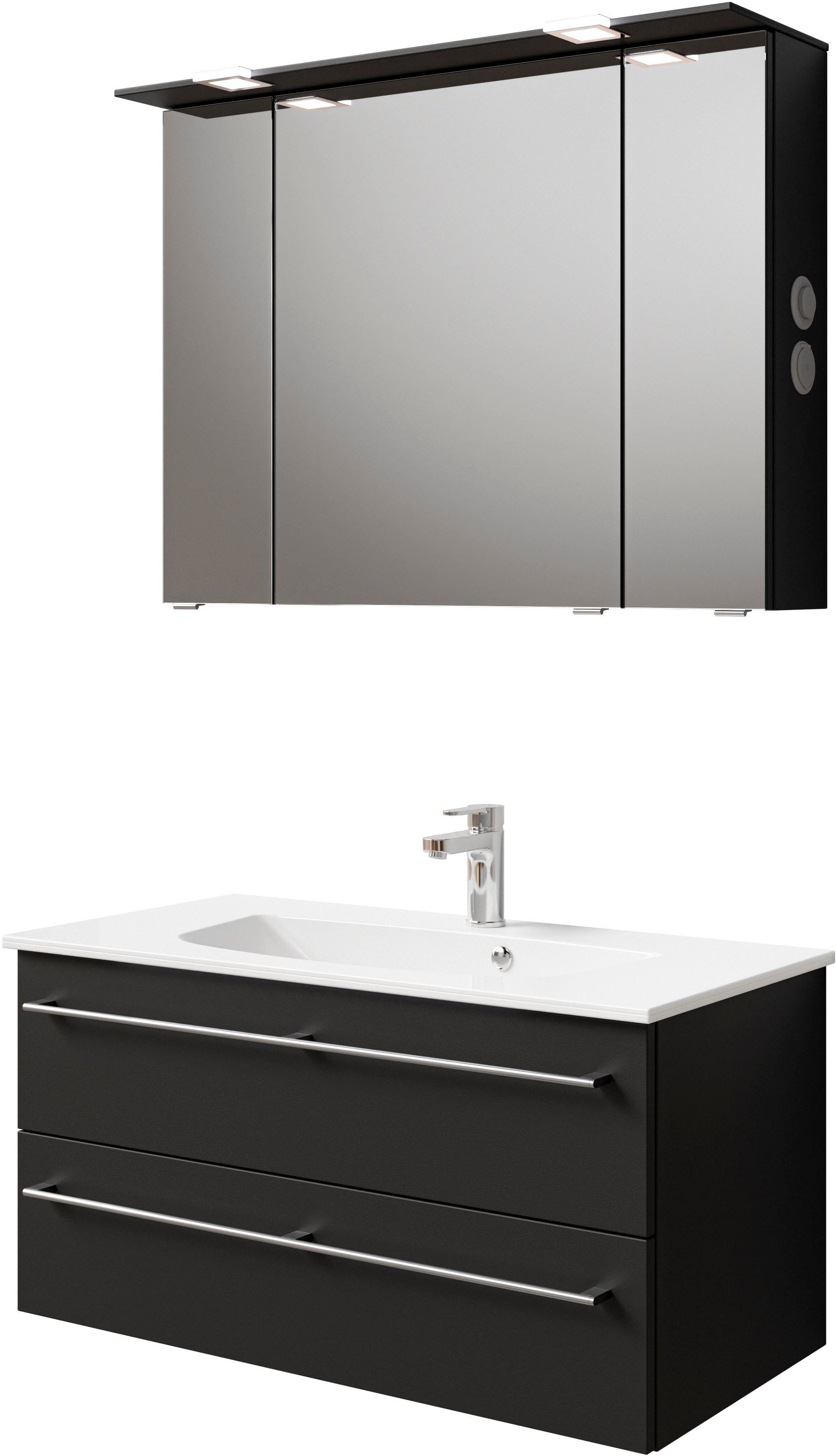 Saphir "Serie 6025 2-teilig Mineralmarmor-Waschtisch mit LED-Spiegelschrank" 2 Stk. tlg.
