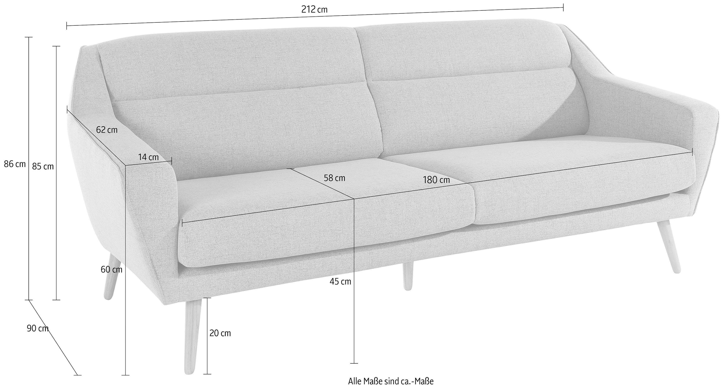 andas 3-Sitzer »Bille«, mit Naht im Rückenkissen und Eiche-Beinen, Design by Morten Georgsen