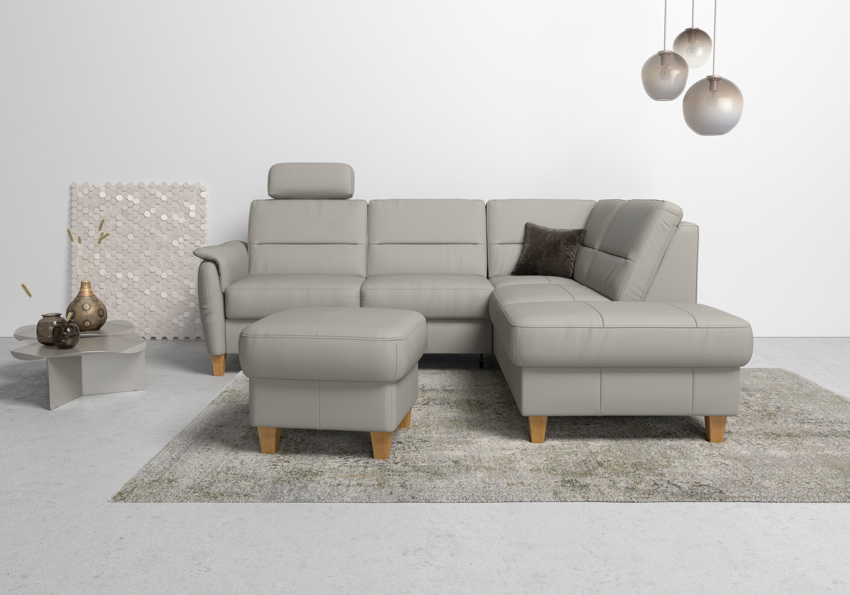 Home affaire Ecksofa "Palmera, L-Form, B: 236 cm, Bettfunktion & Bettkasten wählbar" Federkern-Polsterung, Sitzhöhe 48 cm, handgefertigt, stilvolles Design
