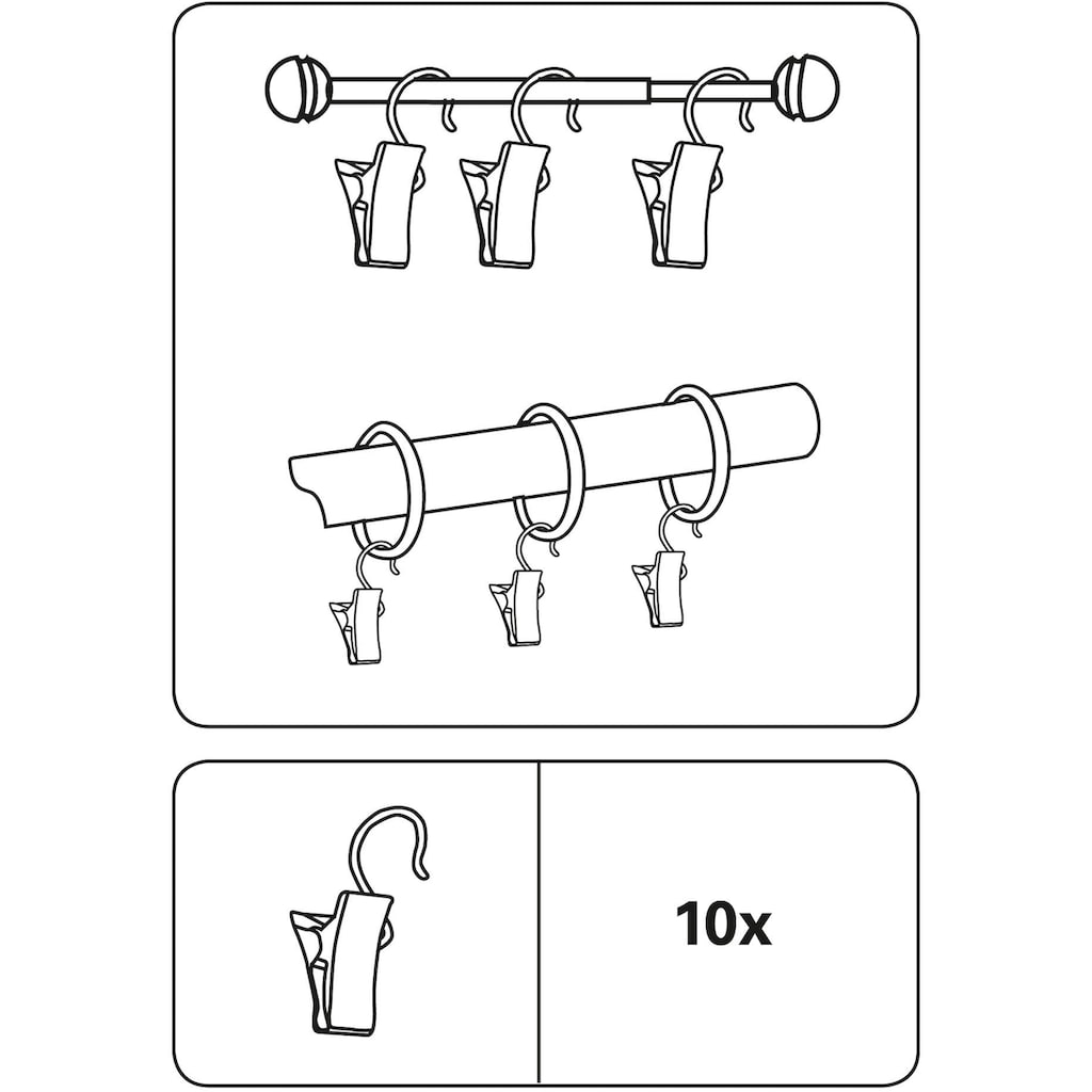 GARDINIA Gardinenhaken »Clipshaken mit Klammer Metall«, (10 St.)