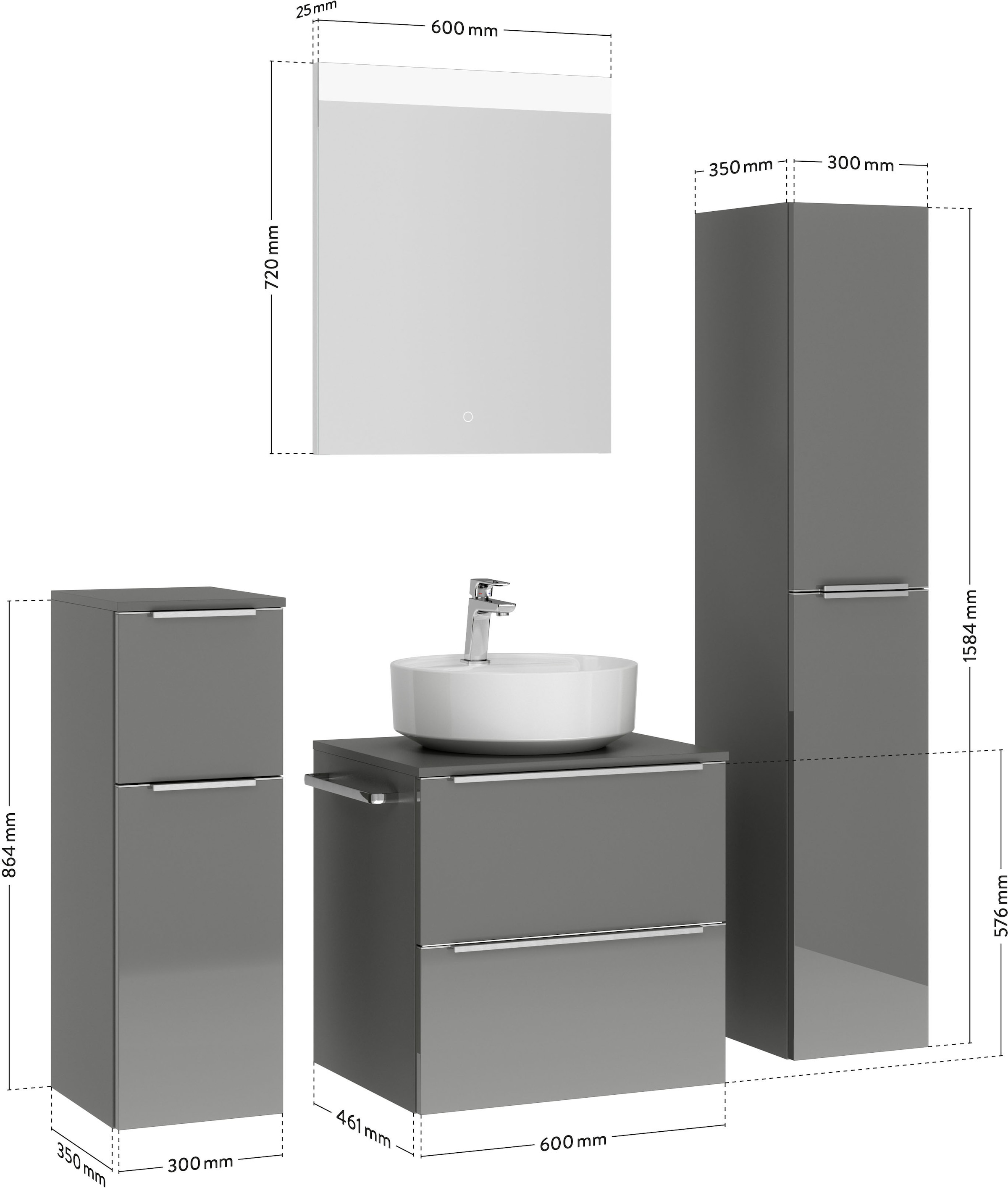 nobilia® Badmöbel-Set »Alvene« vormontiert, mit Soft-Close, 4 Stk. tlg.