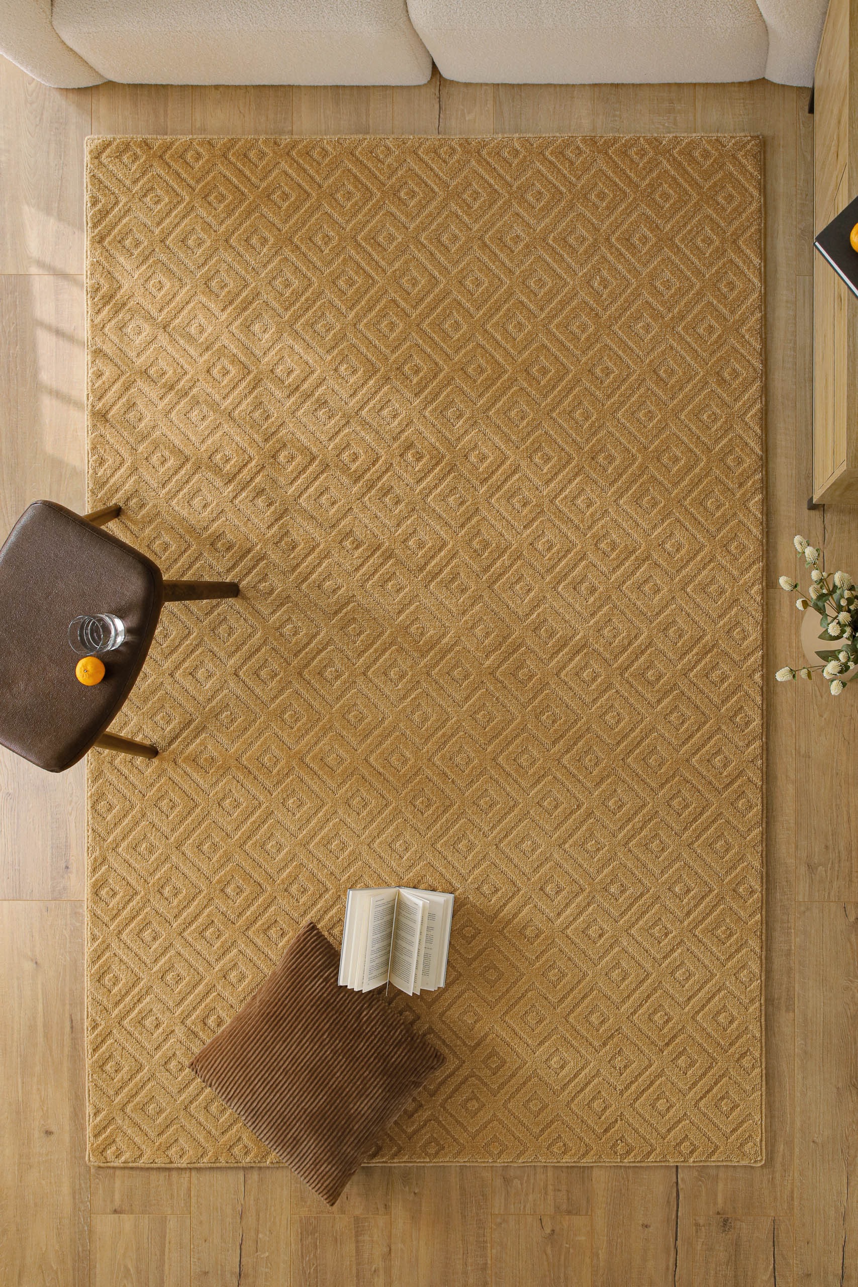 Wecon home Teppich »Castello TWO« rechteckig 7 mm Höhe Schurwolle, Kurzflor mit Hoch-Tief-Effekt, Wohnzimmer, Rautenmuster