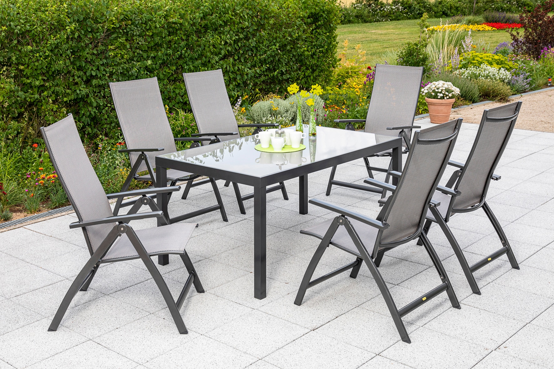 MERXX Garten-Essgruppe "Vicenza", (7 tlg.), 6 Klappsessel mit Tisch günstig online kaufen