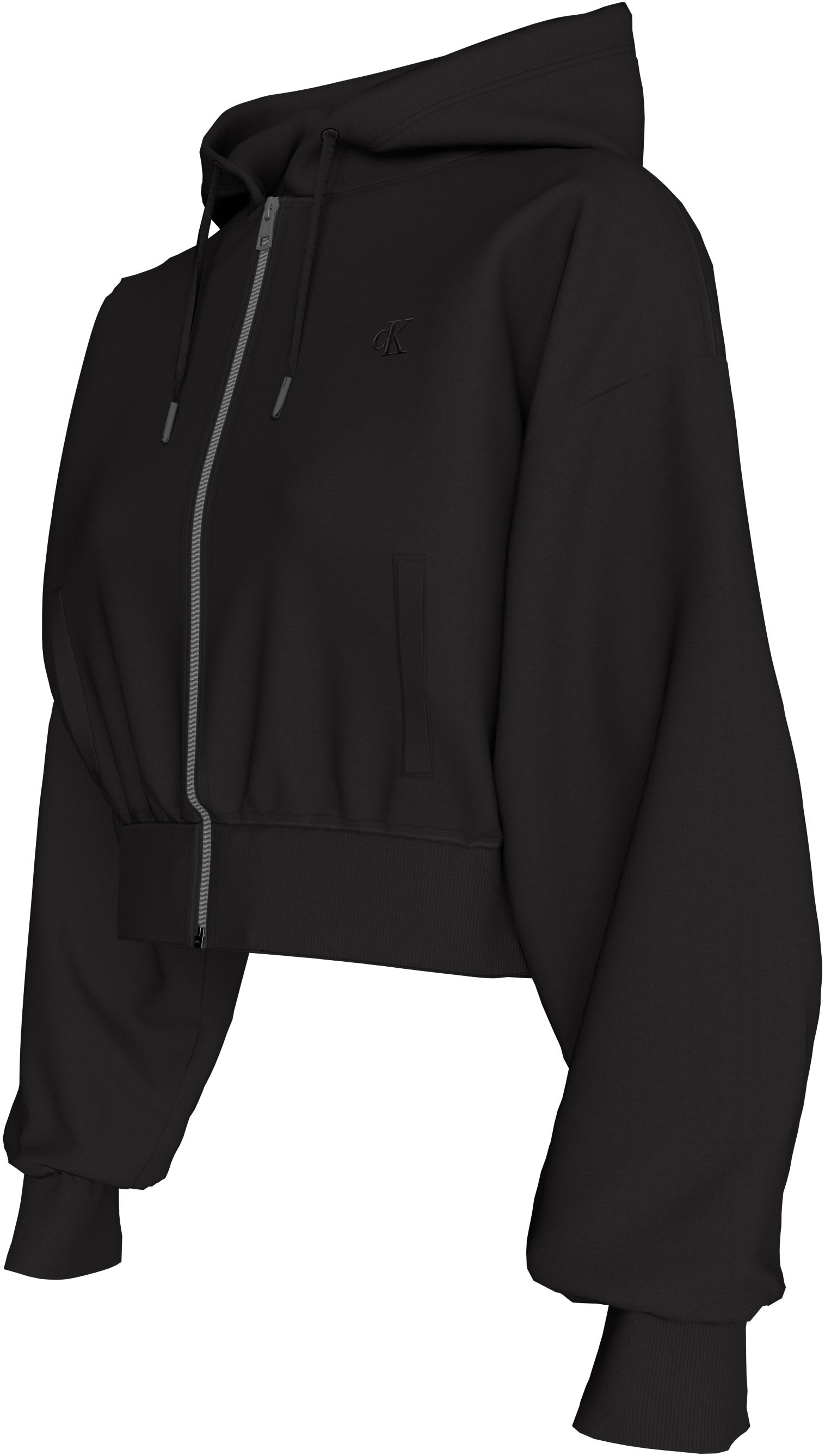 Thumbnail - Calvin Klein Jeans Sweatjacke "LS MONOGRAM TERRY CROP RELAXED F" Regular fit mit Kapuze mit Kordelzug