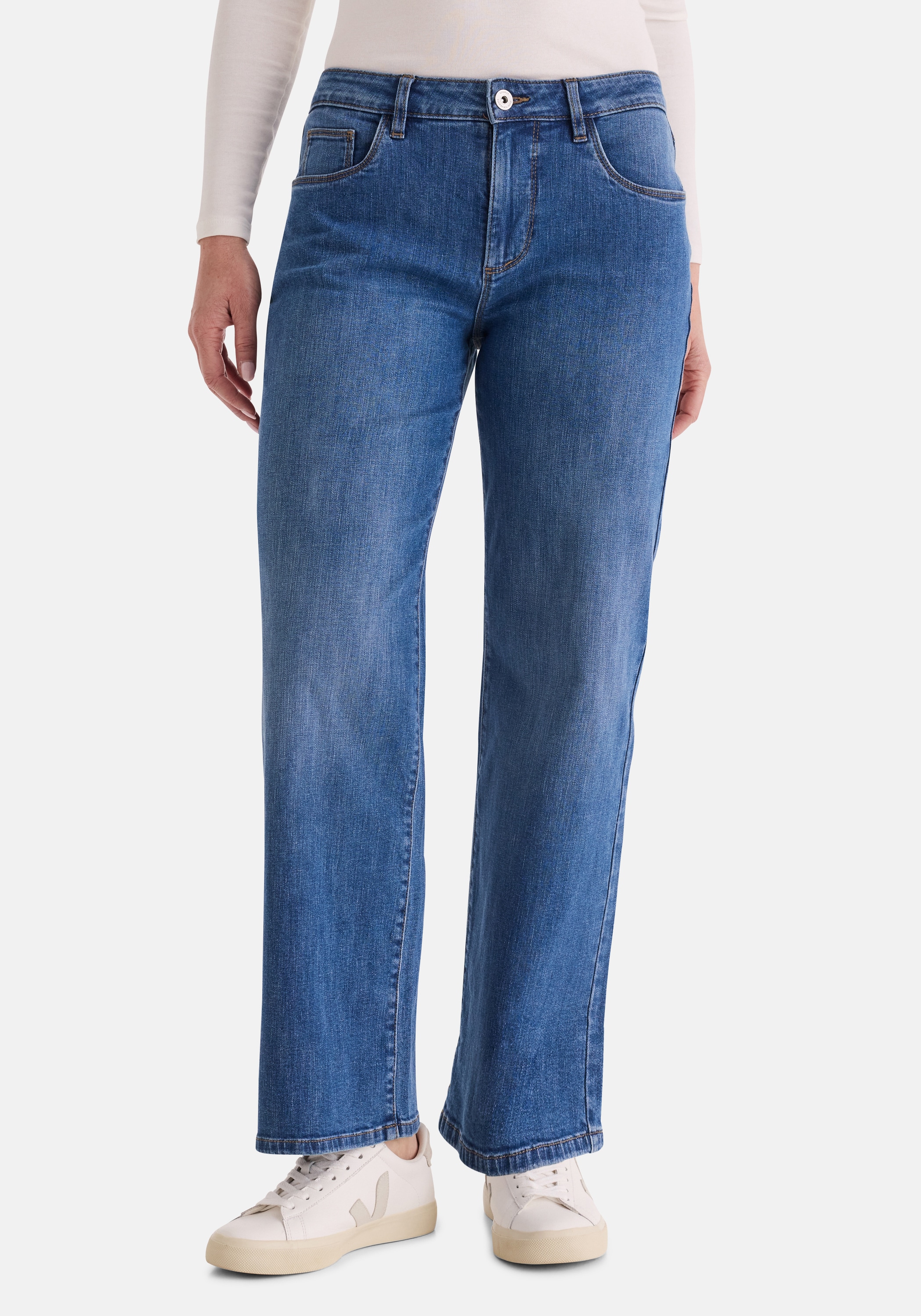 STOOKER WOMEN 5-Pocket-Jeans "MARY Denim 5-Pocket Hose" Wide Leg Fit Casual Clean Wash Stretch für Damen