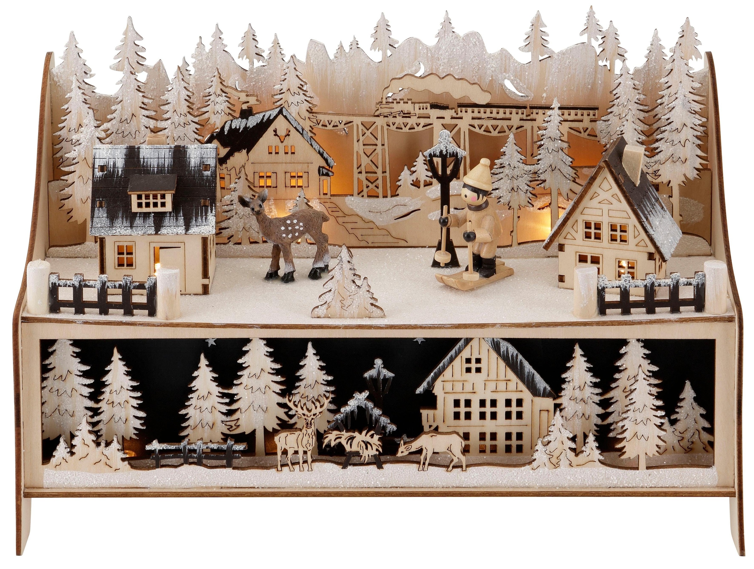 Home affaire Lichterbogen »Lichtersockel, Weihnachtsdeko«, aus Holz, mit vielen Details
