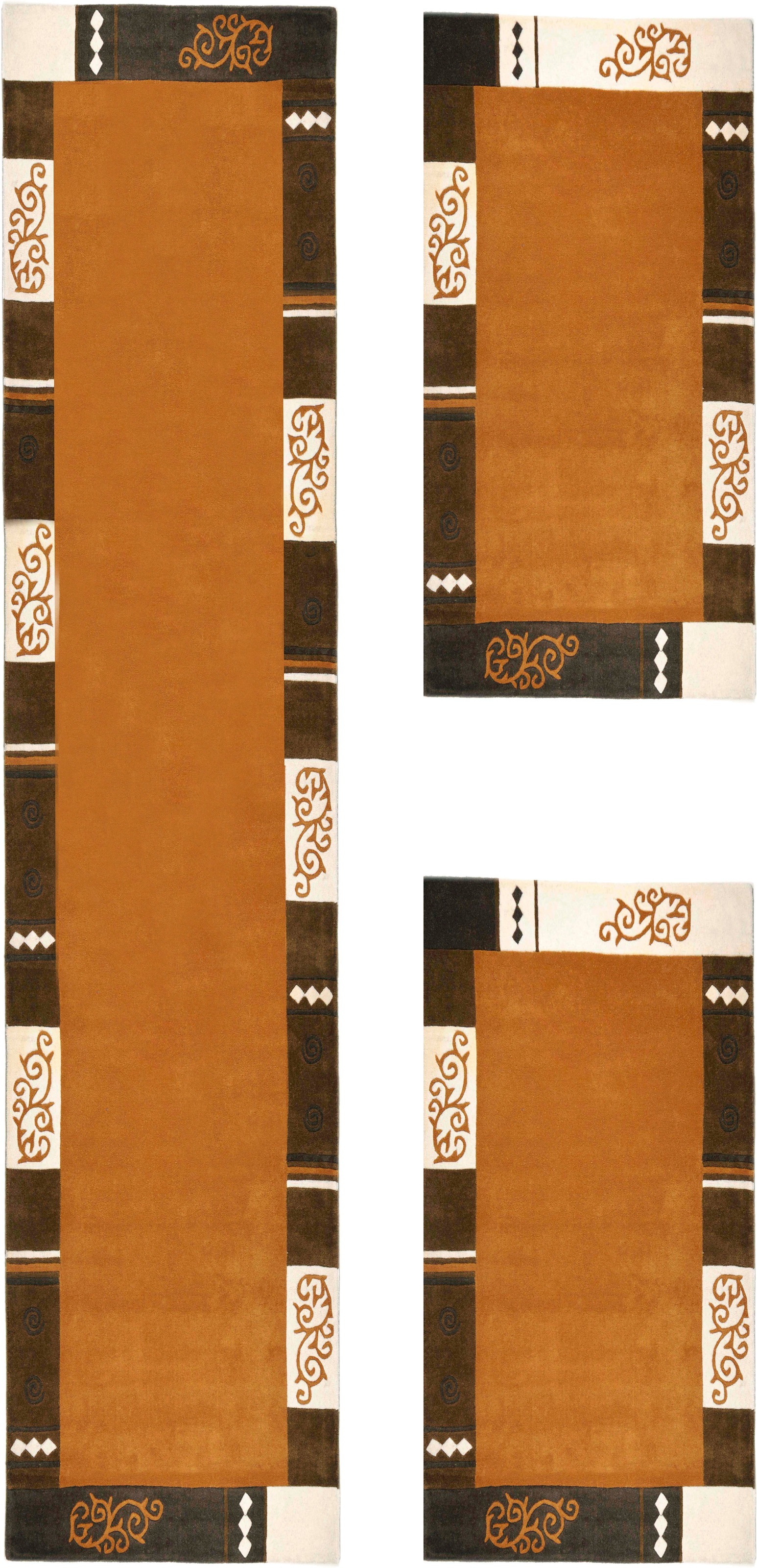 Bettumrandung THEKO, H:14mm, braun, Obermaterial: 100% Schurwolle, Schlafzimmer, Bettumrandungen, "Ambadi", Bettvorleger, reine Wolle, mit Bordüre,
