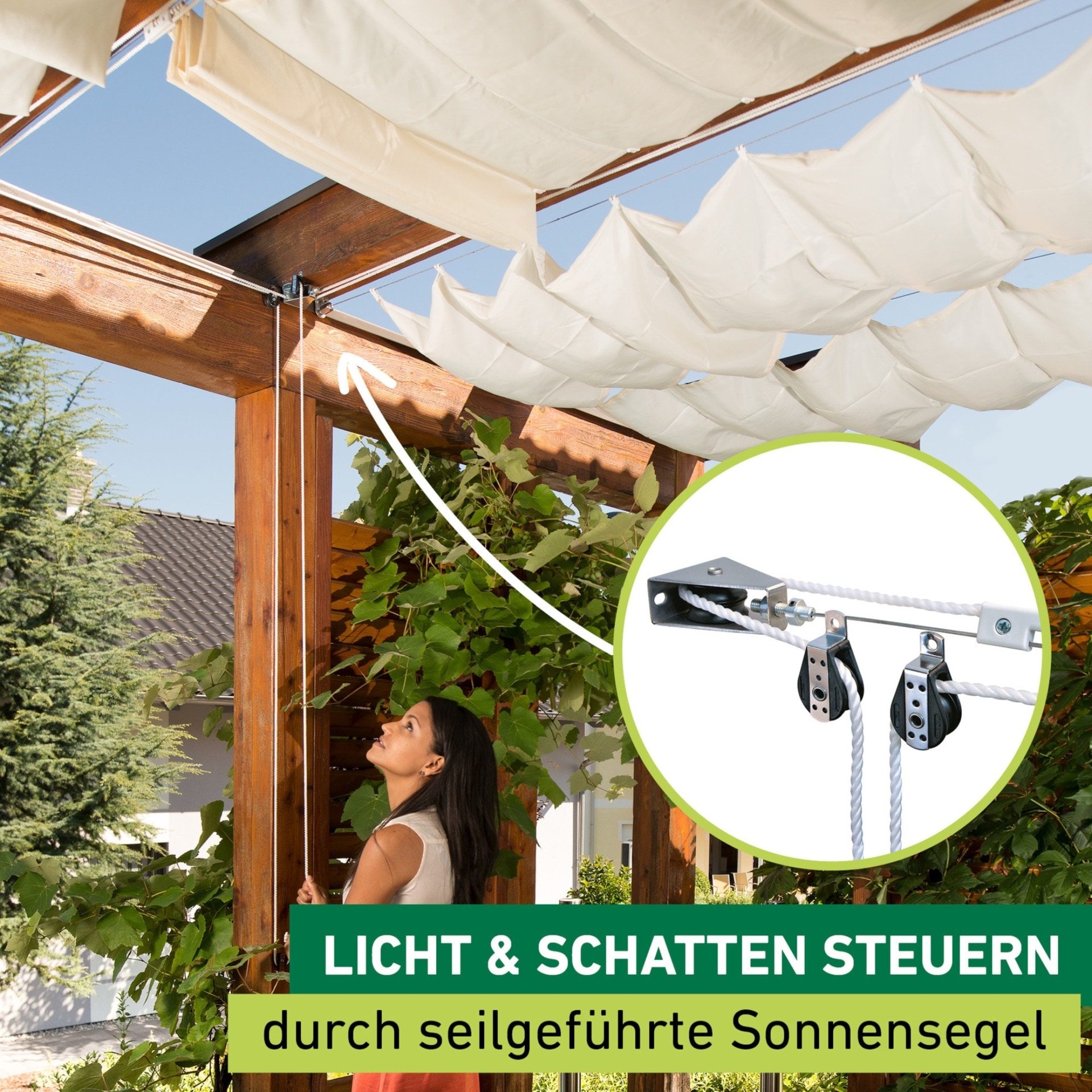 Windhager Sonnensegel für Seilspannmarkise, inklusive Laufhaken, 4,2x1,4 m