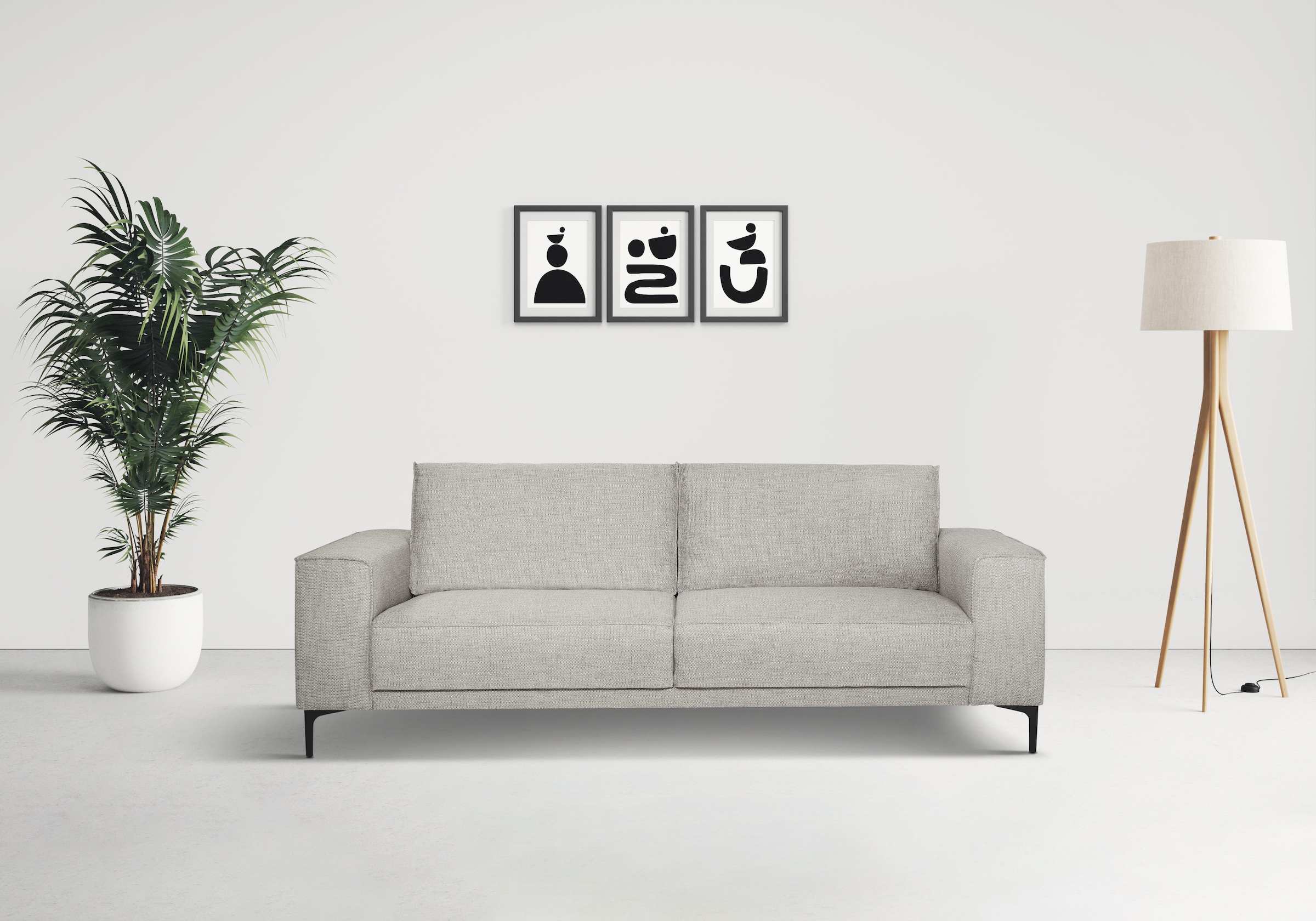 OTTO home 3-Sitzer "OLAND Flachgewebe, Sofa, B: 224 cm, Skandi-Design" Struktur, Flachgewebe, Luxus-Microfaser, Boucle