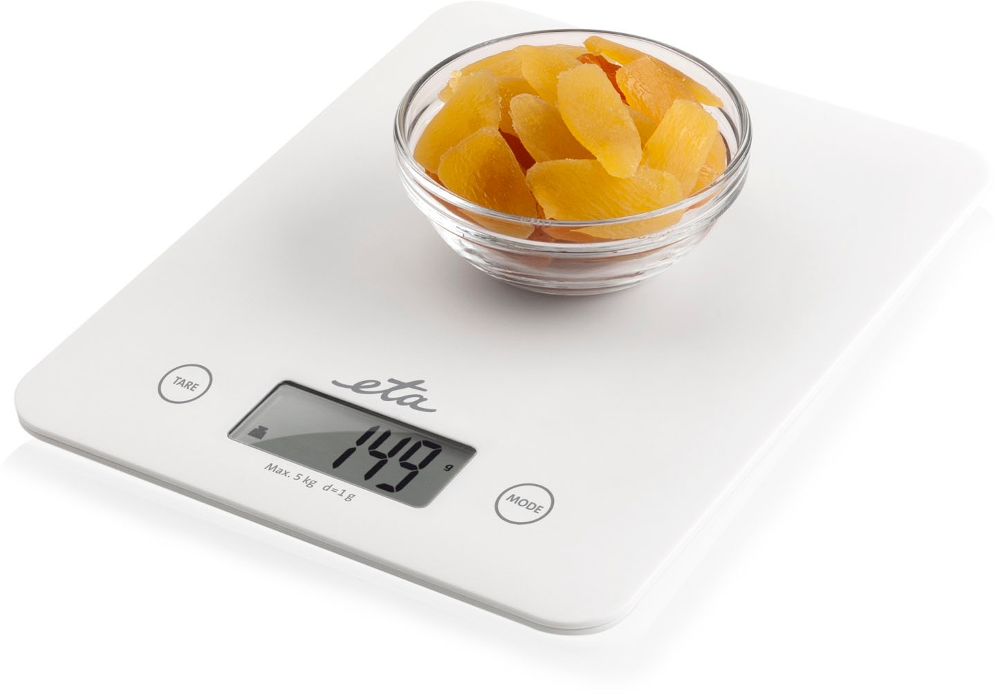 eta Küchenwaage »ETA277790000 Lori weiß«, (1 tlg.), bis 5kg, Genauigkeit 1g, LCD-Display, TARE