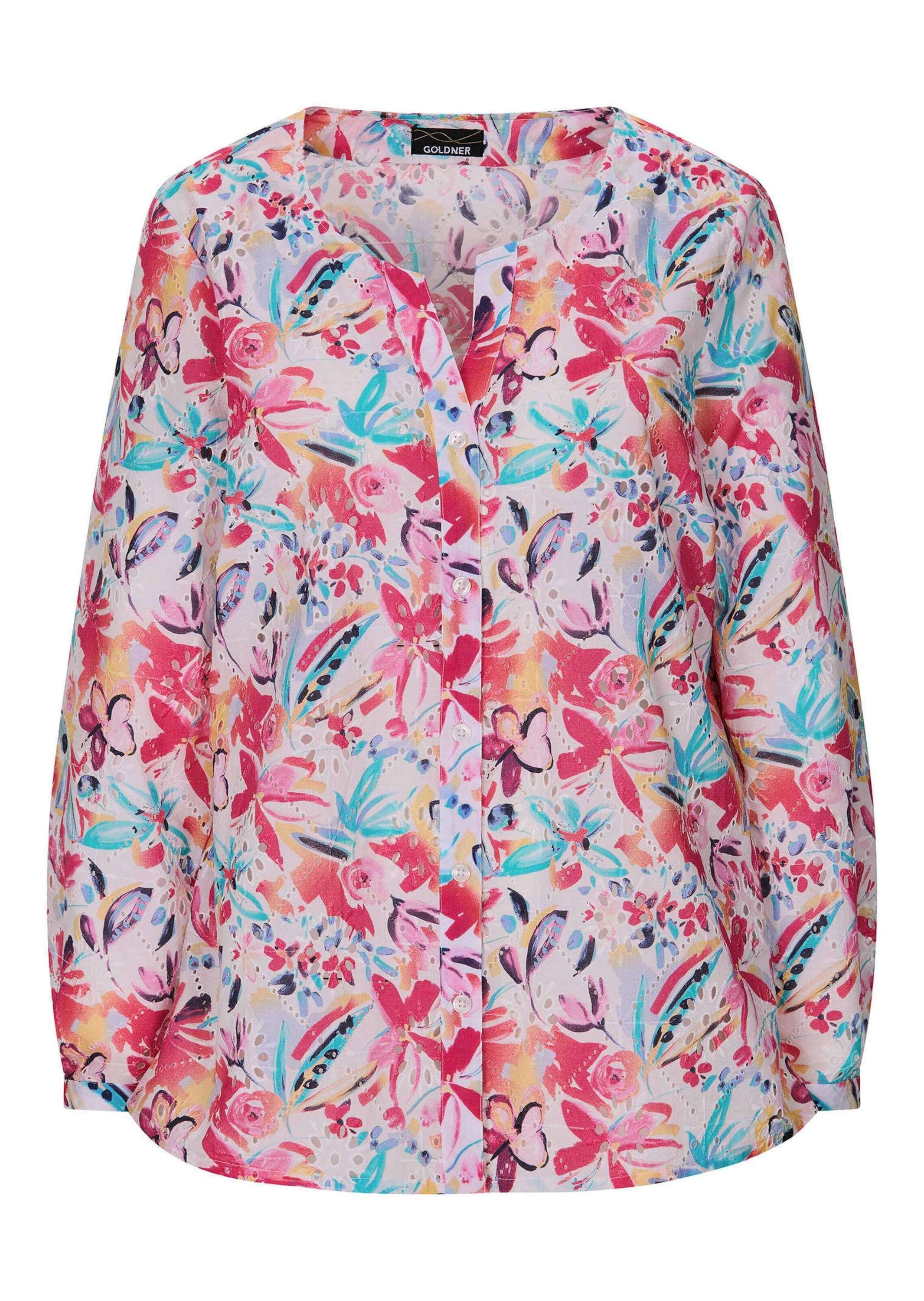 GOLDNER Kurzarmbluse "Druckbluse mit floralem Design" seitliche Schlitze günstig online kaufen