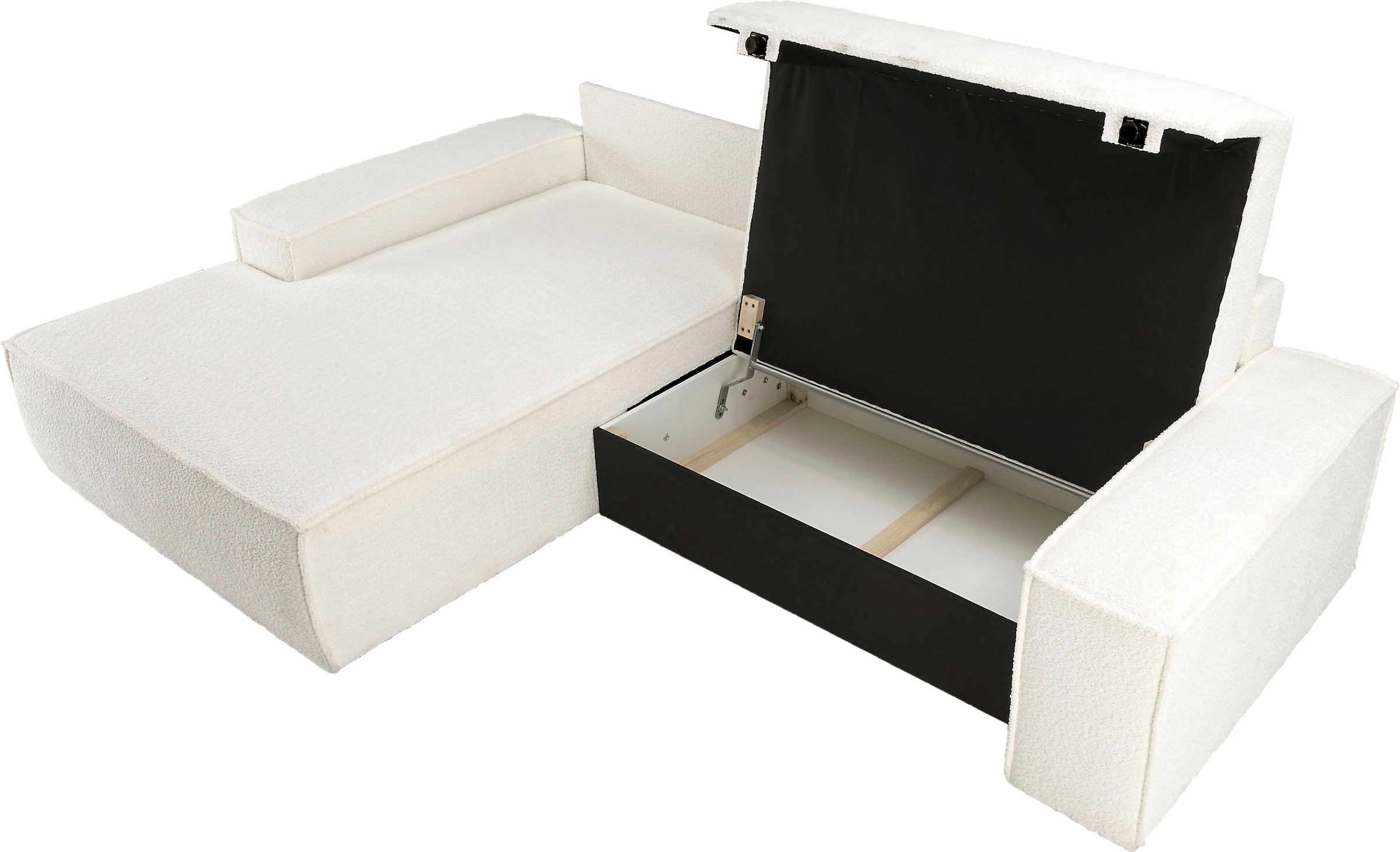 andas Ecksofa »Finnley Schlafsofa 267 cm in Bouclé, Struktur fein u. Cord, L-Form,«, Schlaffunktion m. Bettkasten (136/210 cm), Bouclé, Struktur und Cord