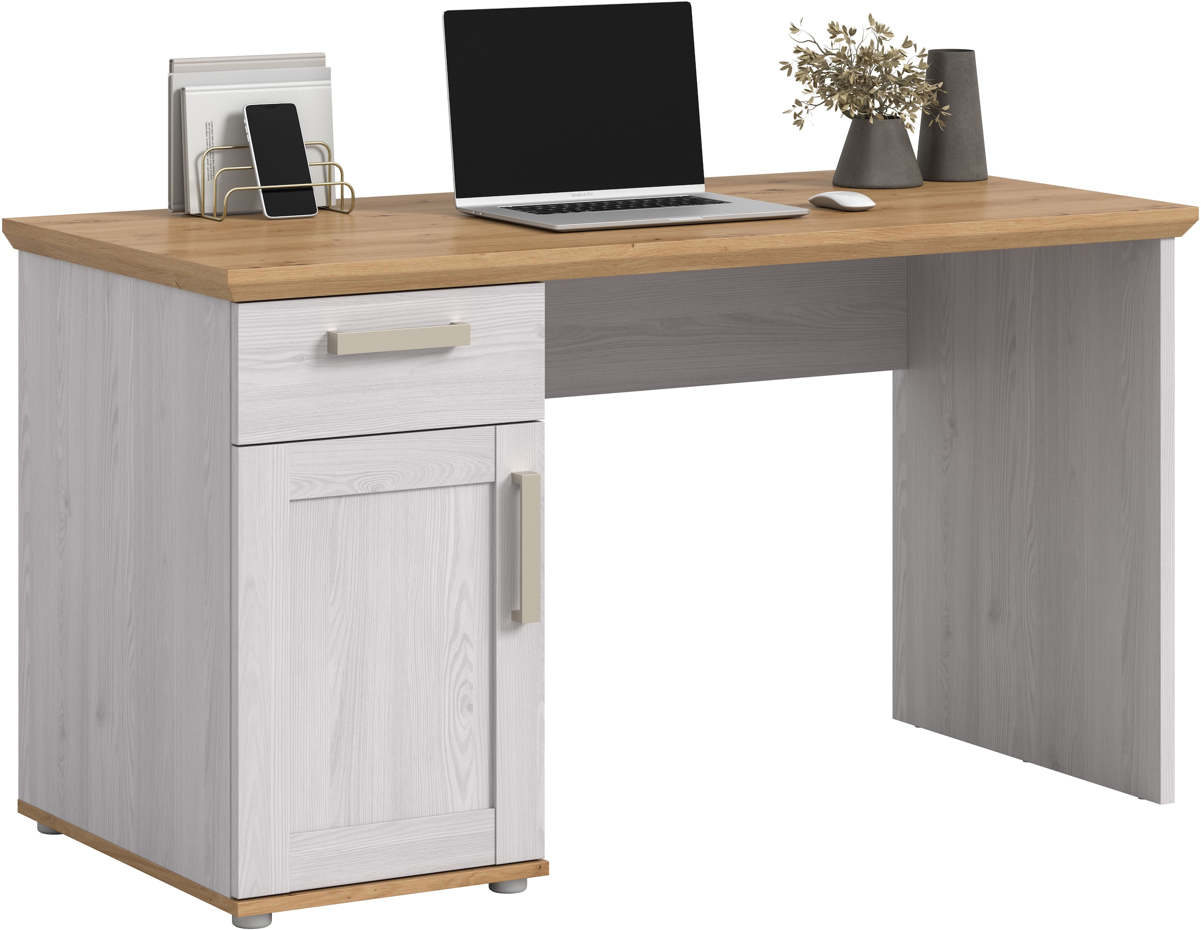 Home affaire Schreibtisch "COSENZA, Breite 134 cm, 1 Tür, 1 Schubkasten, 2 Fächer" in Landhausoptik, mit weiteren Artikel der Serie kombinierbar, Bürotisch, Computertisch, Laptoptisch, Home-Office