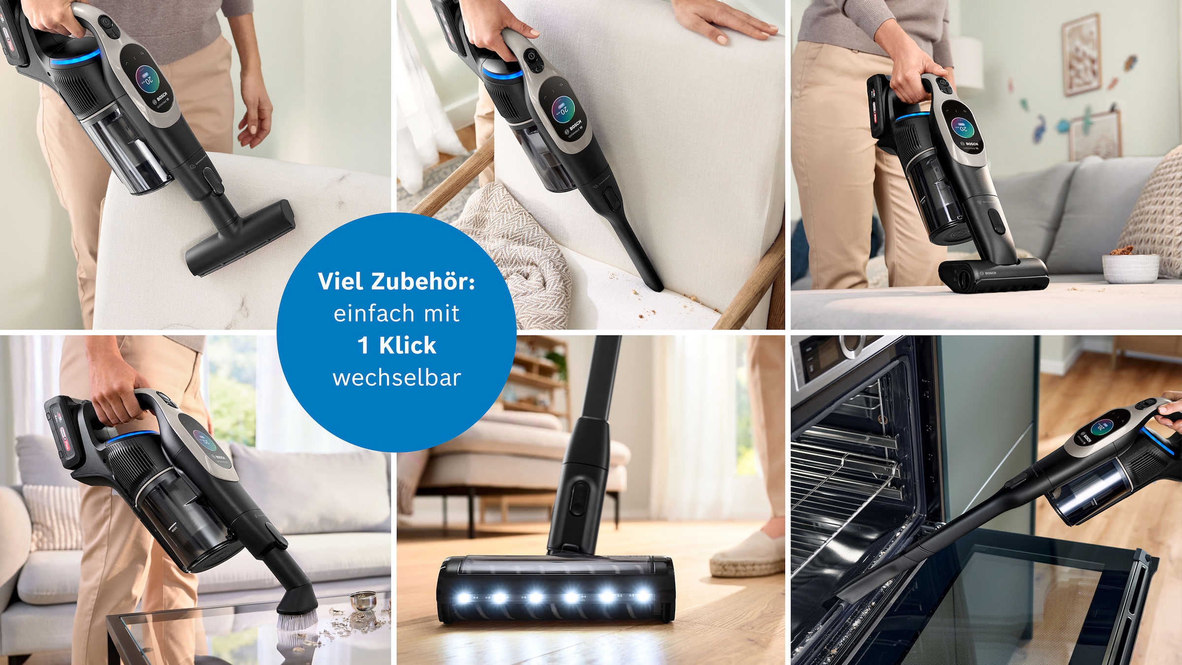 BOSCH Akku-Stielstaubsauger »Unlimited 10 BKS1051GQC, MicroClean™ Technology, Display, Knickrohr« HEPA-Filtersystem, 10 Jahre Motorgarantie, Schnellladegerät, grau