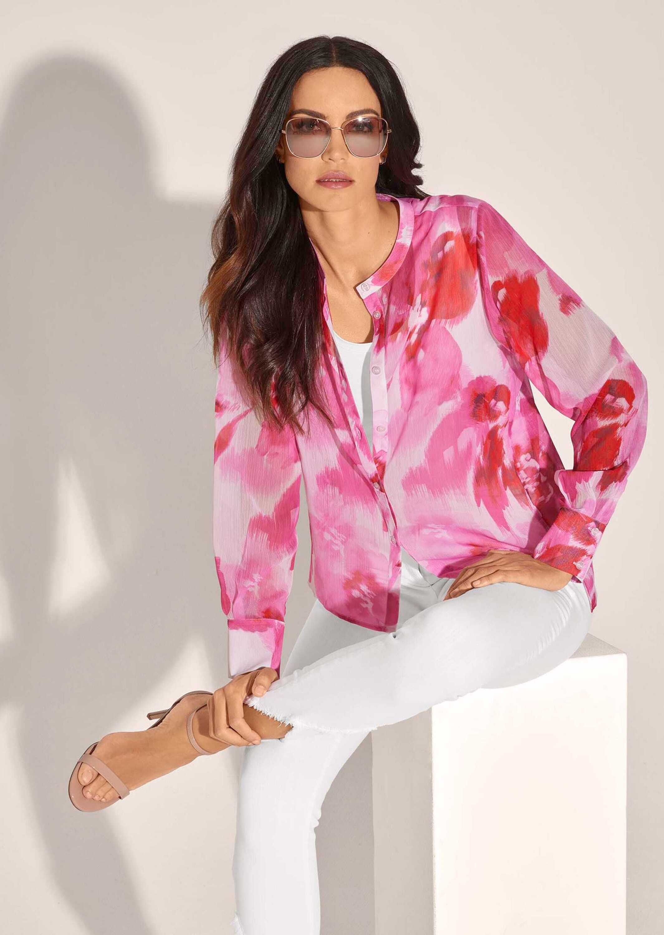 MADELEINE Langarmbluse »Bluse Rundhals-Bluse mit Unikat-Print«