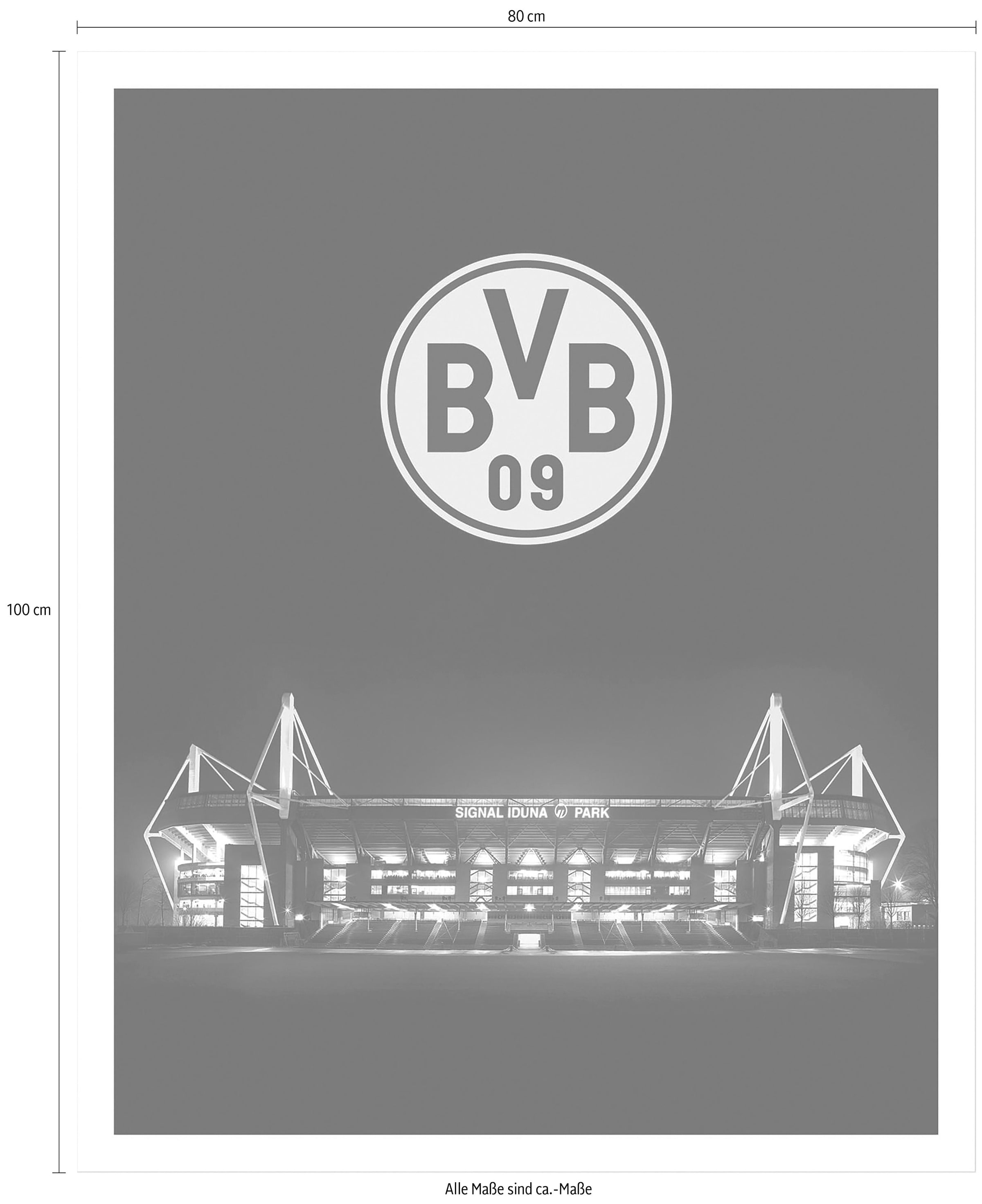 Wall-Art Poster »BVB Signal Iduna Park bei Nacht Emblem«, Schriftzug, Poster ohne Bilderrahmen