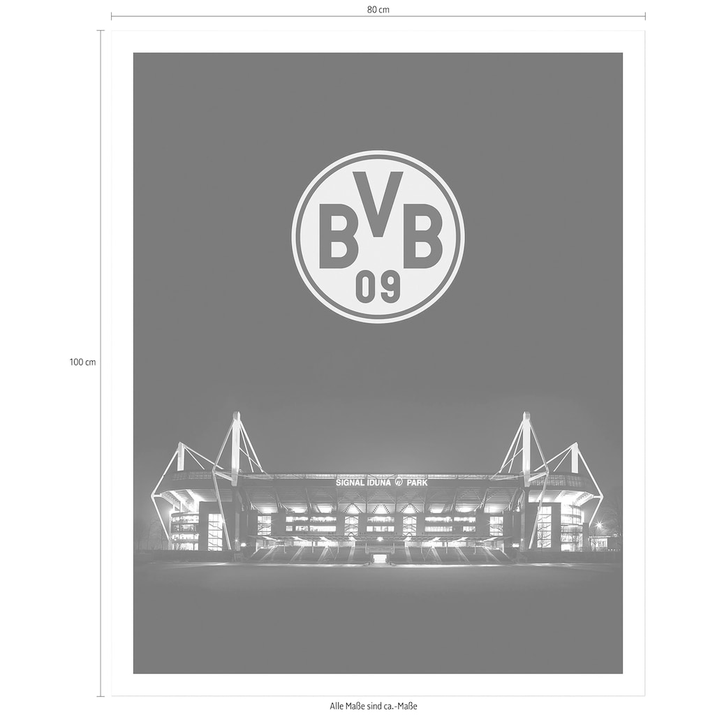 Wall-Art Poster »BVB Signal Iduna Park bei Nacht Emblem«, Schriftzug