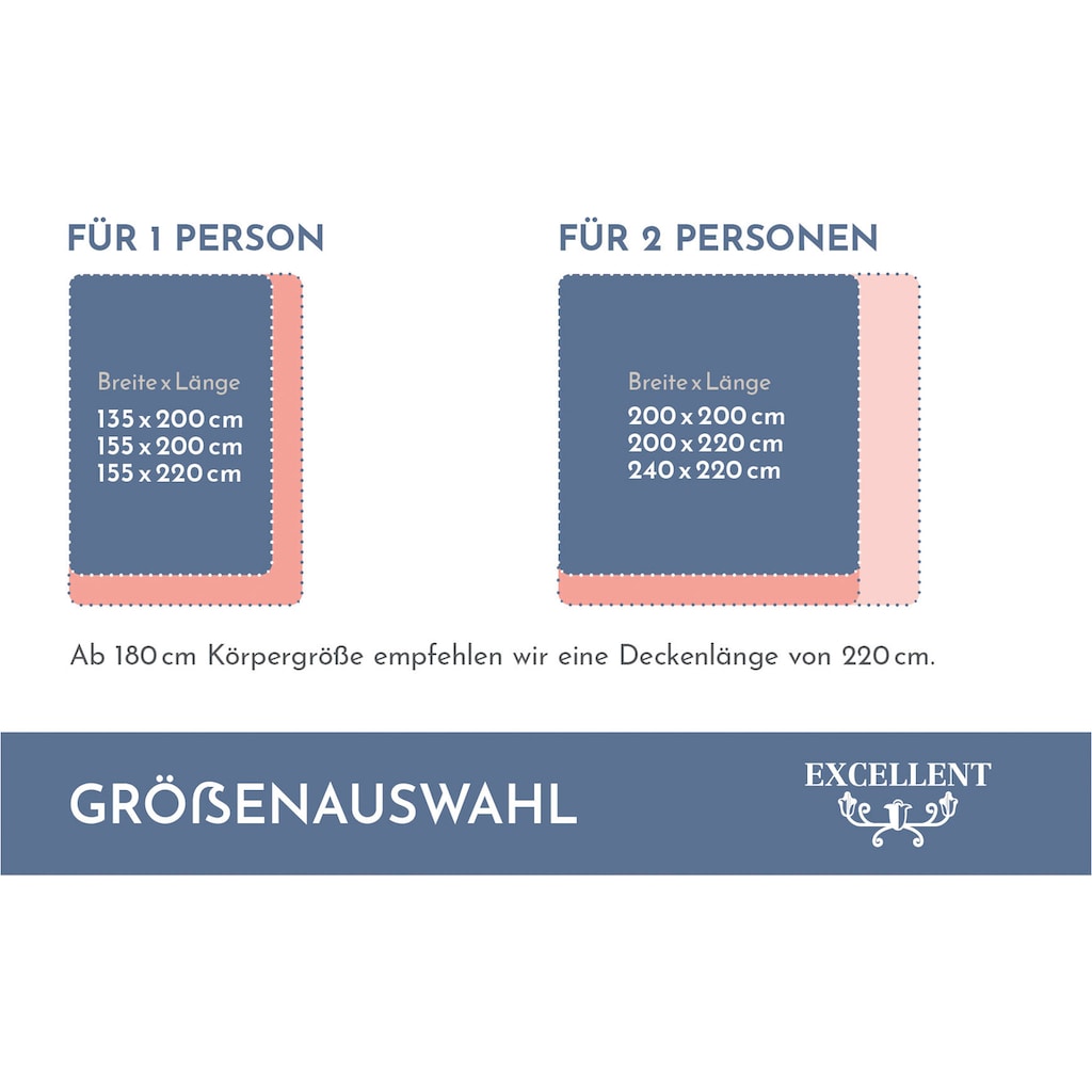 Excellent Daunenbettdecke »Wien, Bettdecken für Sommer und Winter, Decke«, extrawarm, Füllung 90% Daunen, 10% Federn, Bezug 100% Baumwolle, (1 St.)