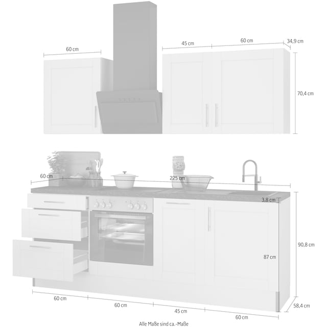 OPTIFIT Küche »Ahus«, 225 cm breit, ohne E-Geräte, MDF Fronten, Soft Close  Funktion bestellen | BAUR