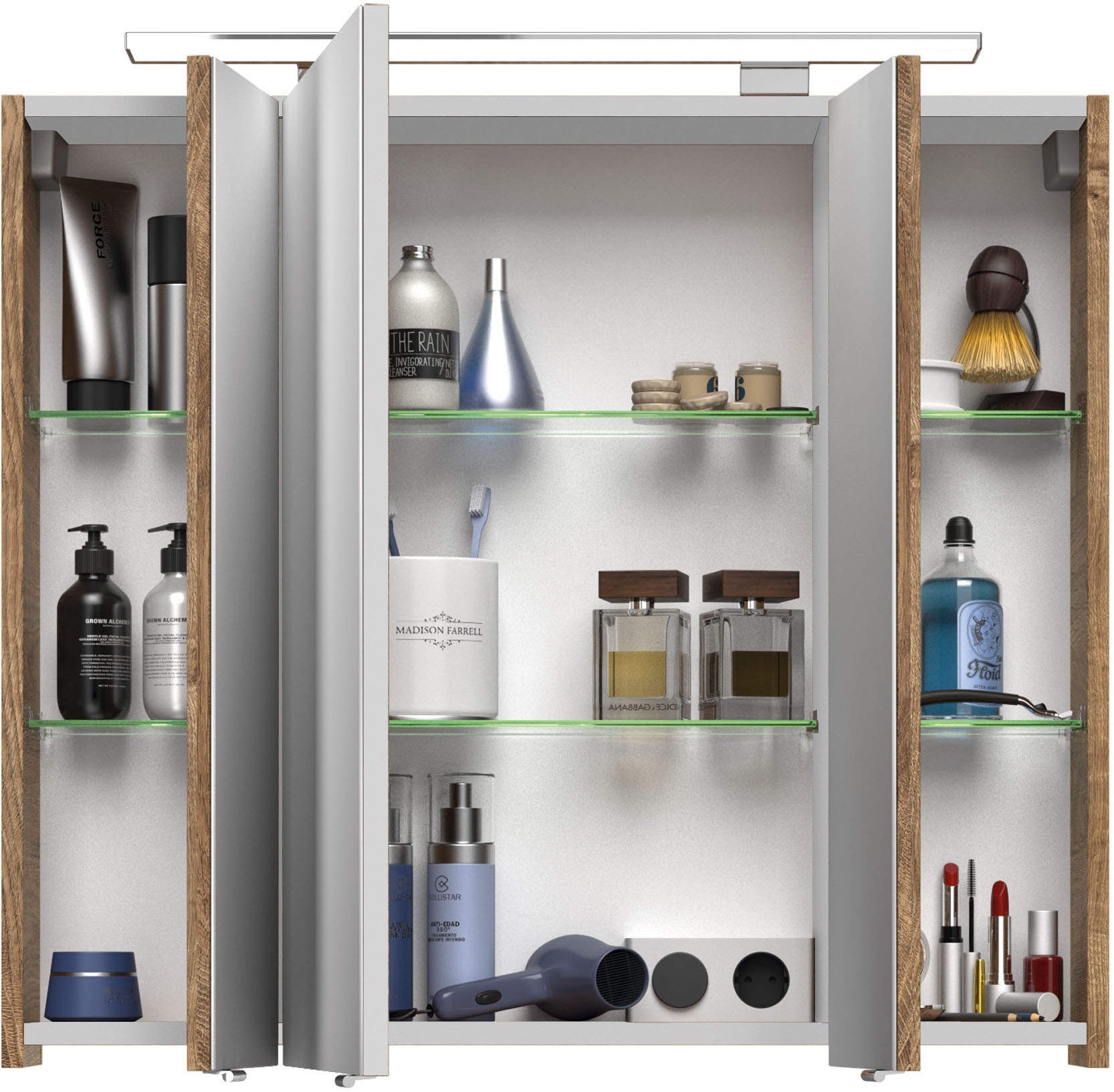 Saphir Badmöbel-Set »Serie 4010 4-teilig Keramik-Waschtisch mit LED-Spiegelschrank«, (Set), Badezimmer Set mit Unterschrank, Midischrank, inkl. Türdämpfer