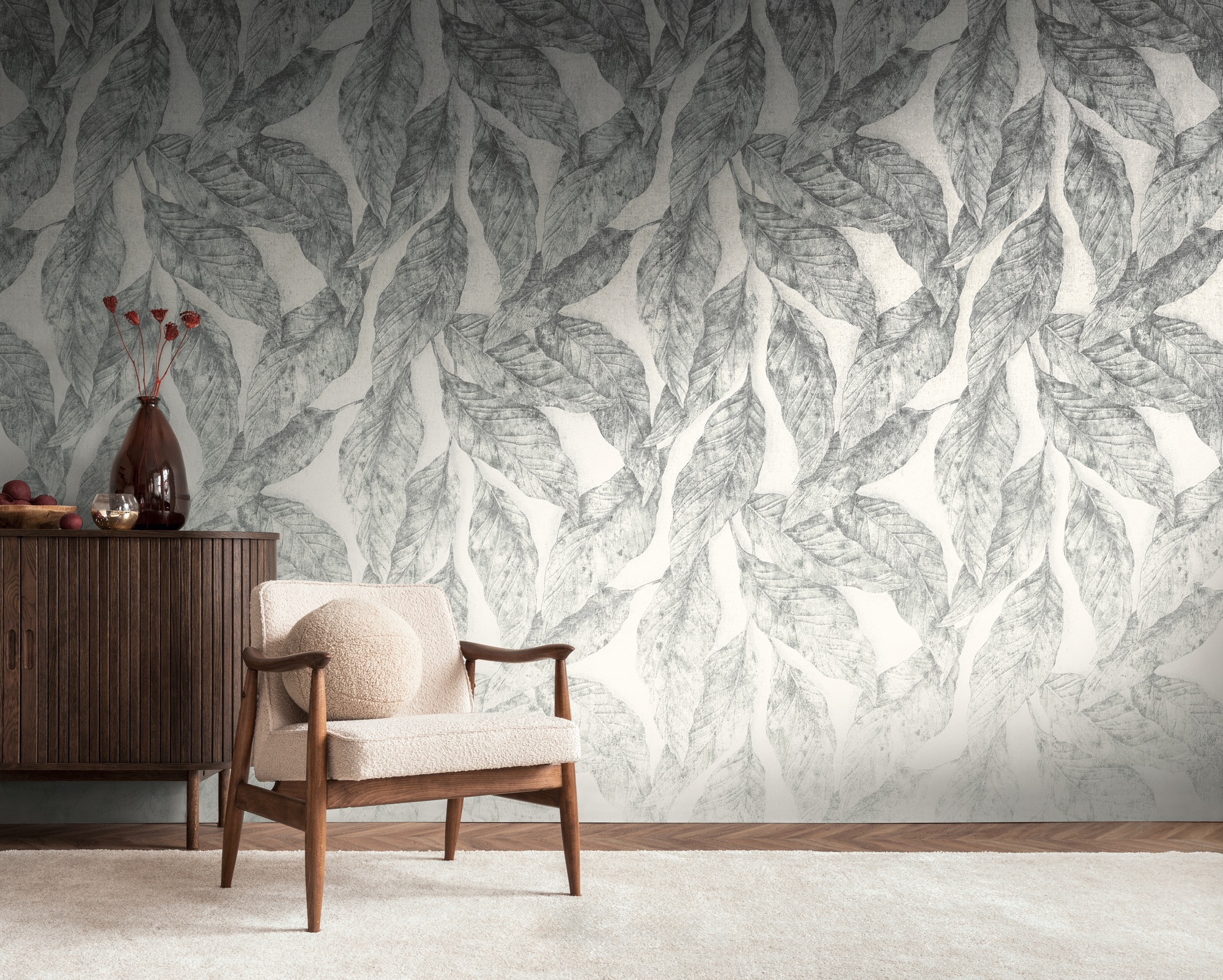living walls Vliestapete "Fototapete Botanical Sketch Leaves"