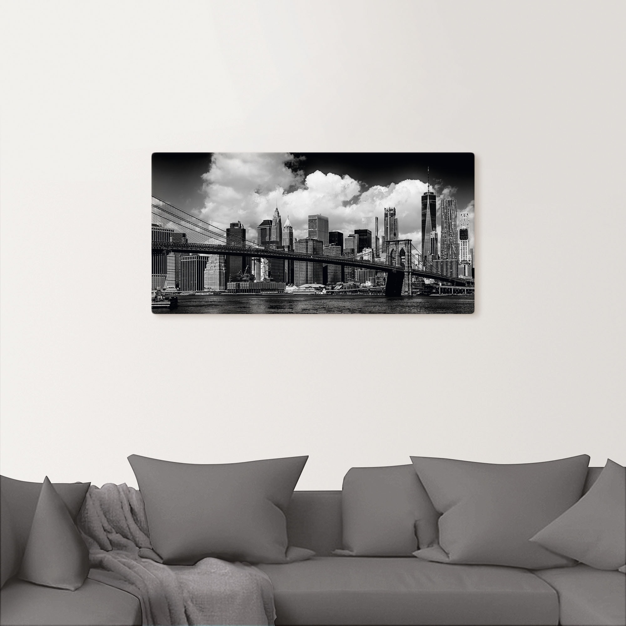Artland Wandbild »Manhattan Skyline, Brooklyn Bridge«, New York, (1 St.), als Alubild, Outdoorbild, Leinwandbild, Wandaufkleber, versch. Größen