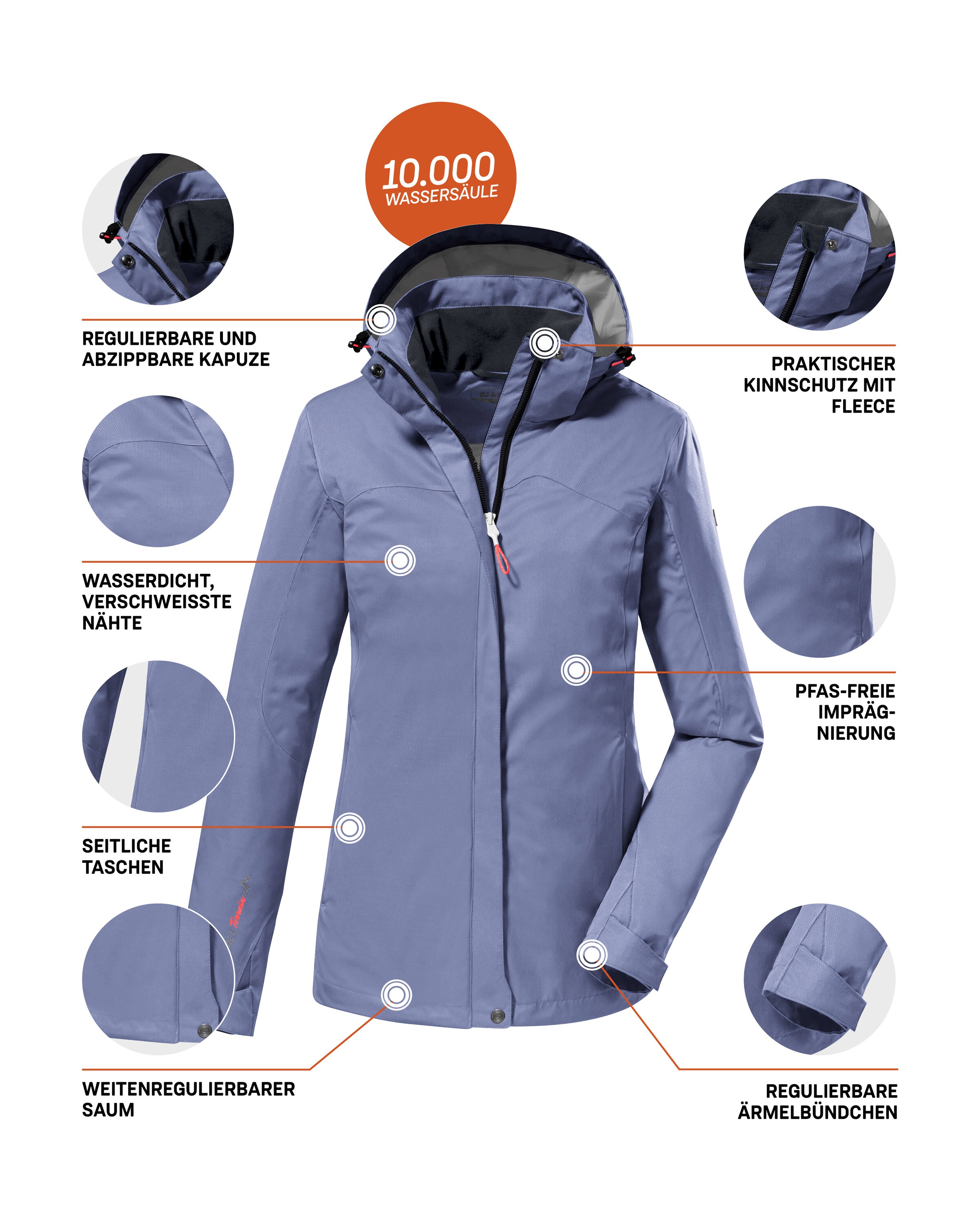 Killtec Outdoorjacke »KOS 133 WMN JCKT«, Wasser- und winddichte Damenjacke mit abnehmbarer Kapuze, PFAS-frei