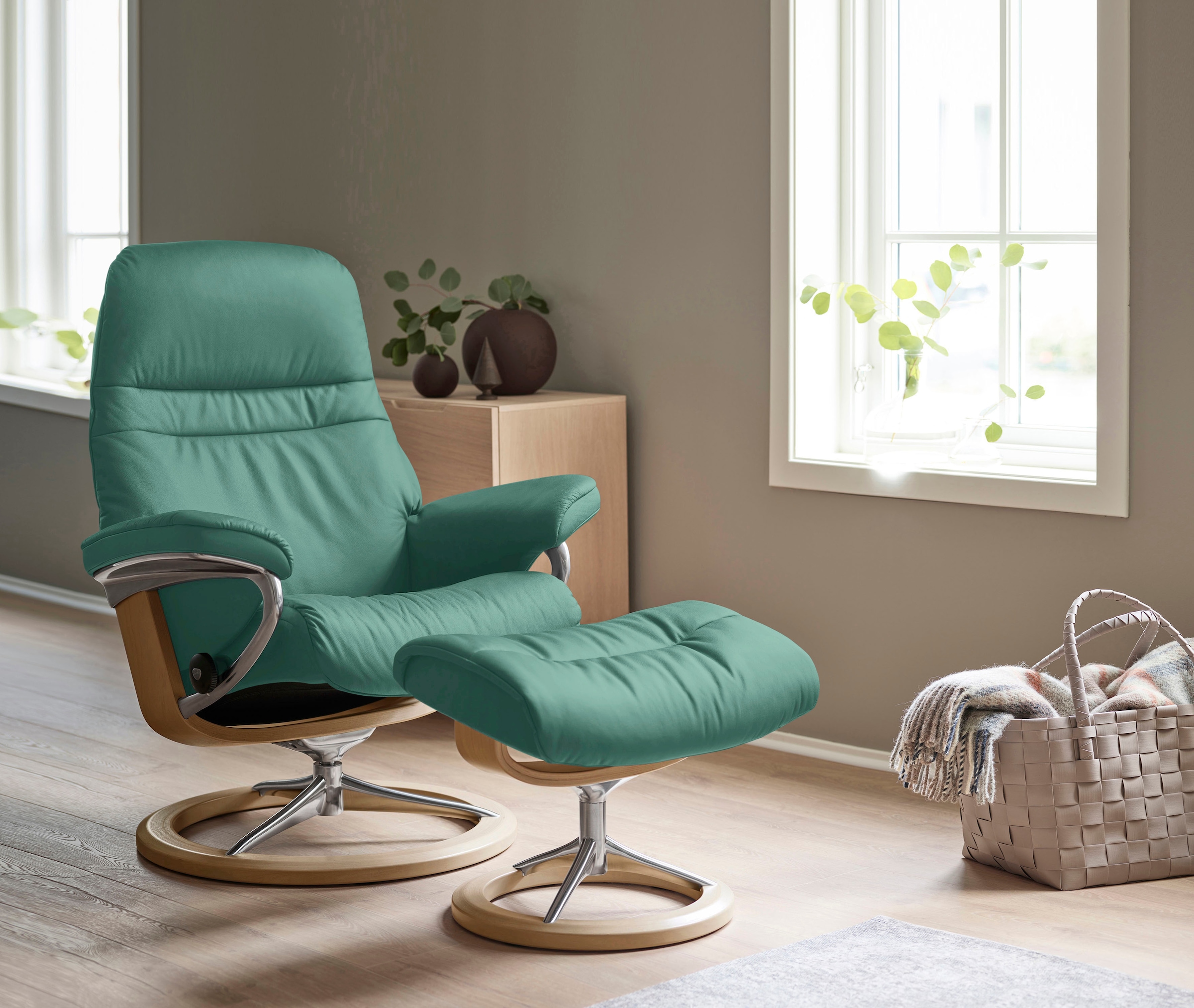 Stressless® Relaxsessel »Sunrise«, (Set, Relaxsessel mit Hocker), mit Signature Base, Größe S, Gestell Eiche