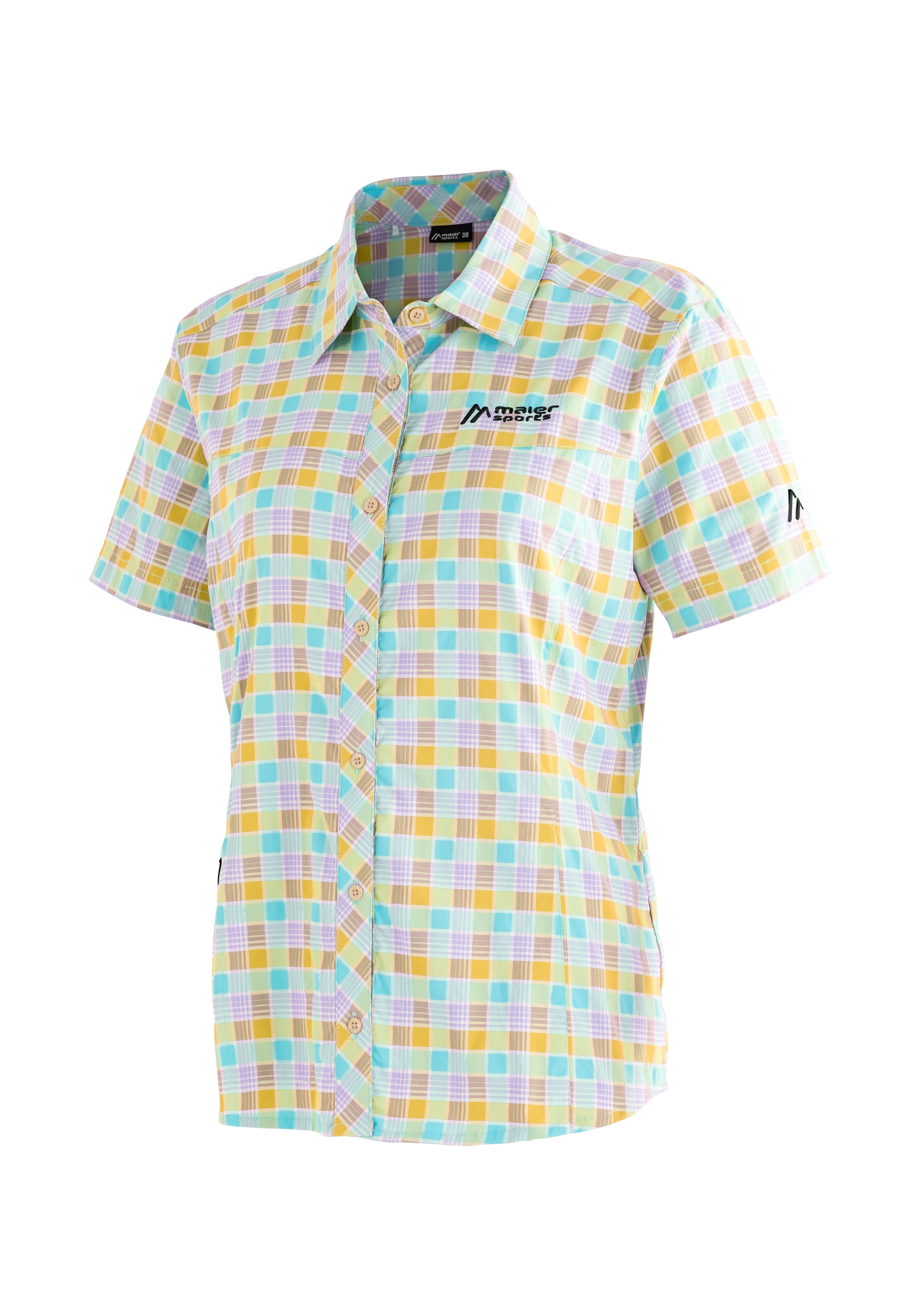 Maier Sports Funktionsbluse "Kendra S/S W" Damen Bluse, leichte Kurzarmbluse, Blusen-Shirt, Karobluse, Reg Fit