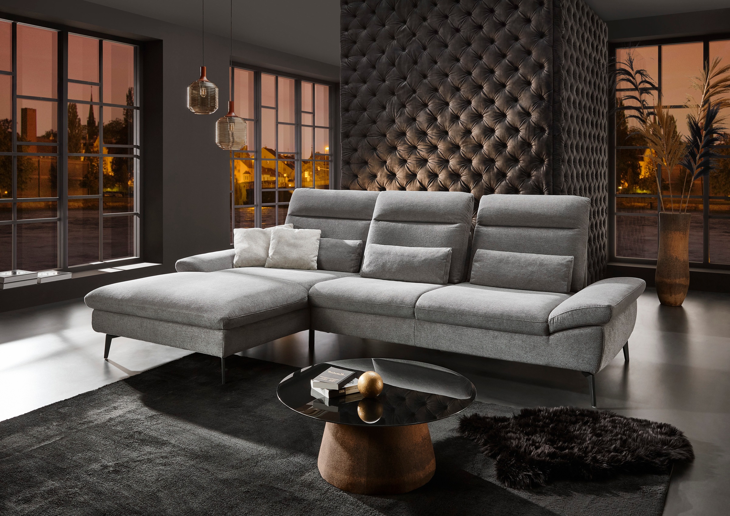 HUKLA Ecksofa »HU-HP22156 L-Form«, inkl. Kopfpolsterverstellung, optional mit Sitztiefenverstellung
