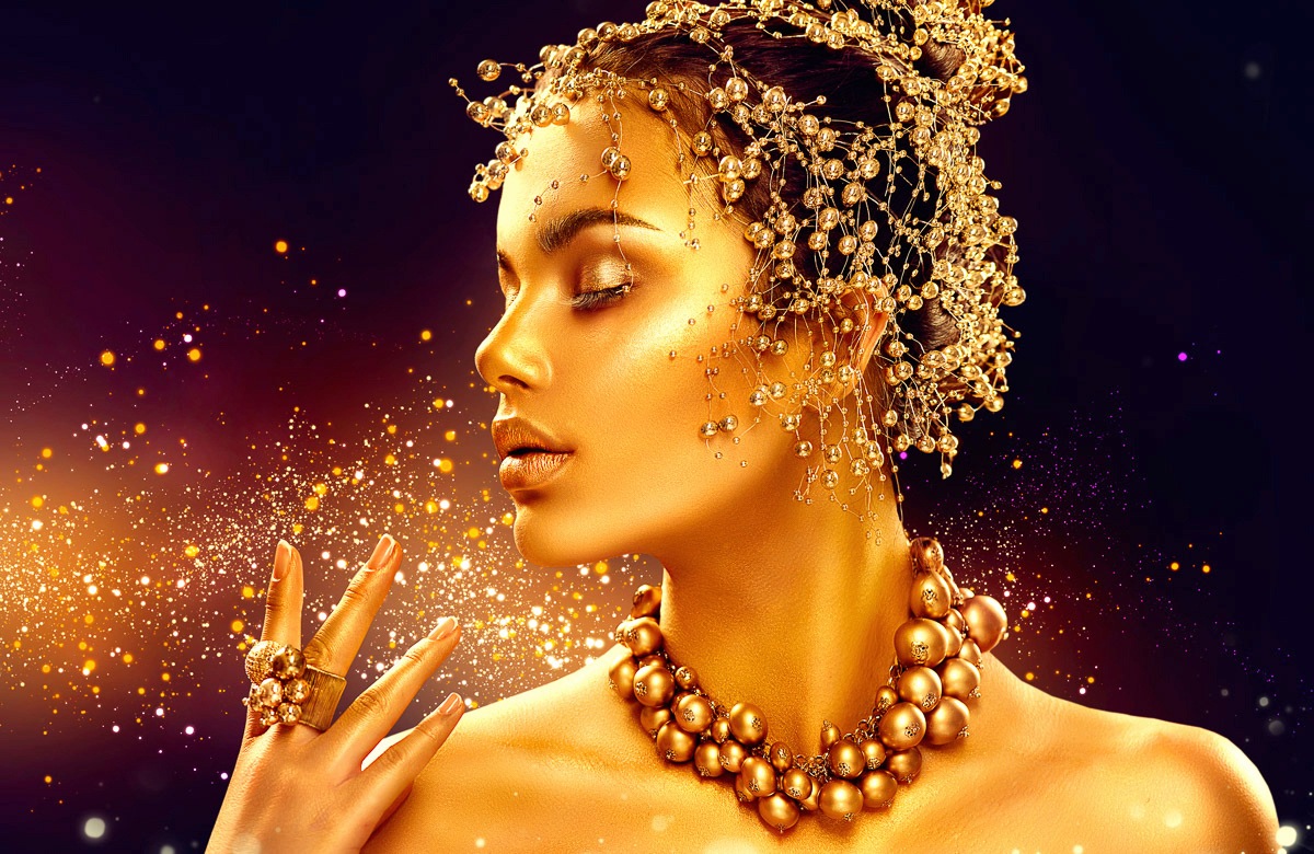 Papermoon Fototapete "GOLDEN WOMAN-SCHMUCK ART DESIGN ABSTRAKT MUSTER KUNST"