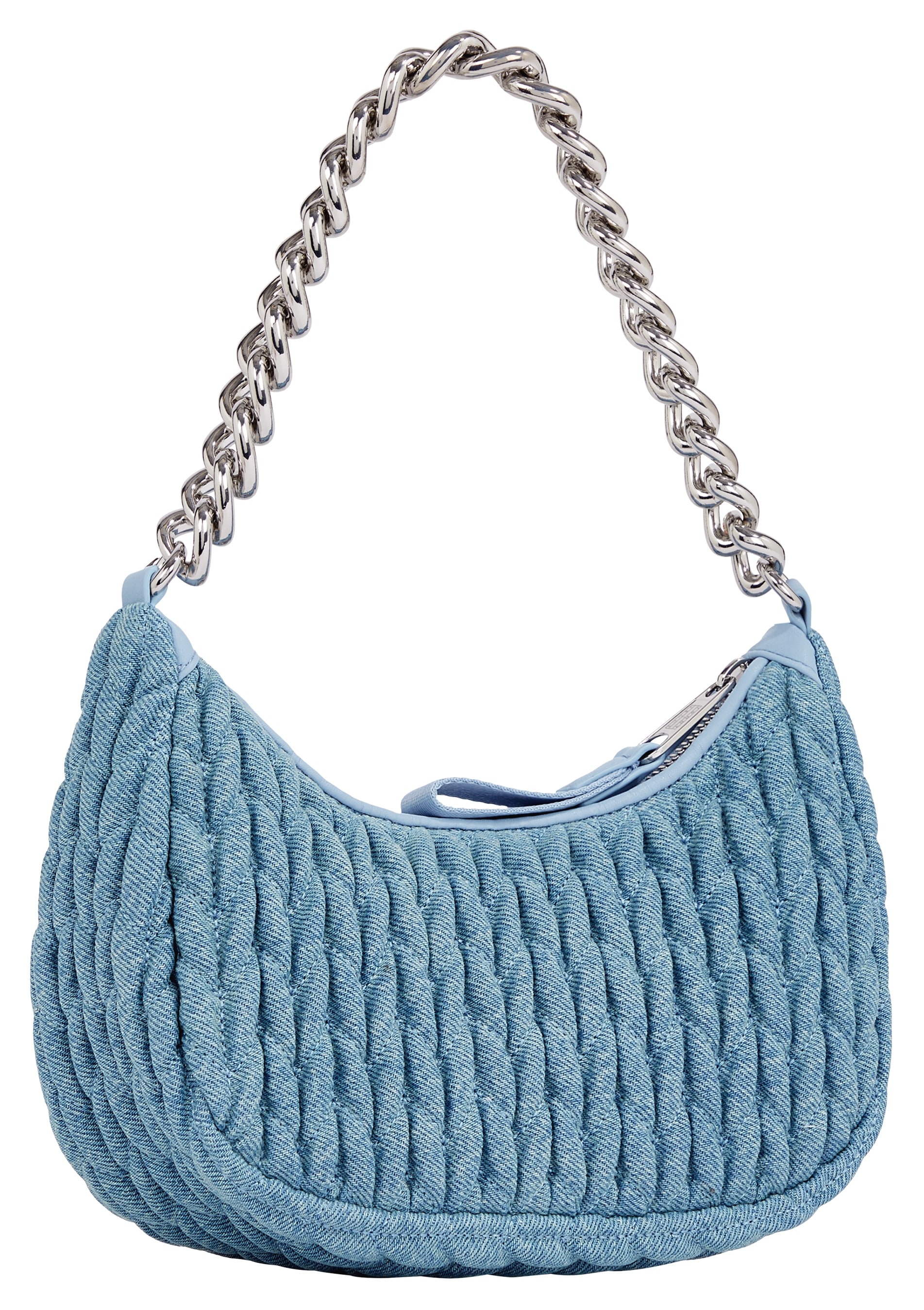Tommy Jeans Umhängetasche »TJW ICONIC SHOULDER DENIM«, Damen Abendtasche, Henkeltasche mit edlem Ketten-Tragegriff
