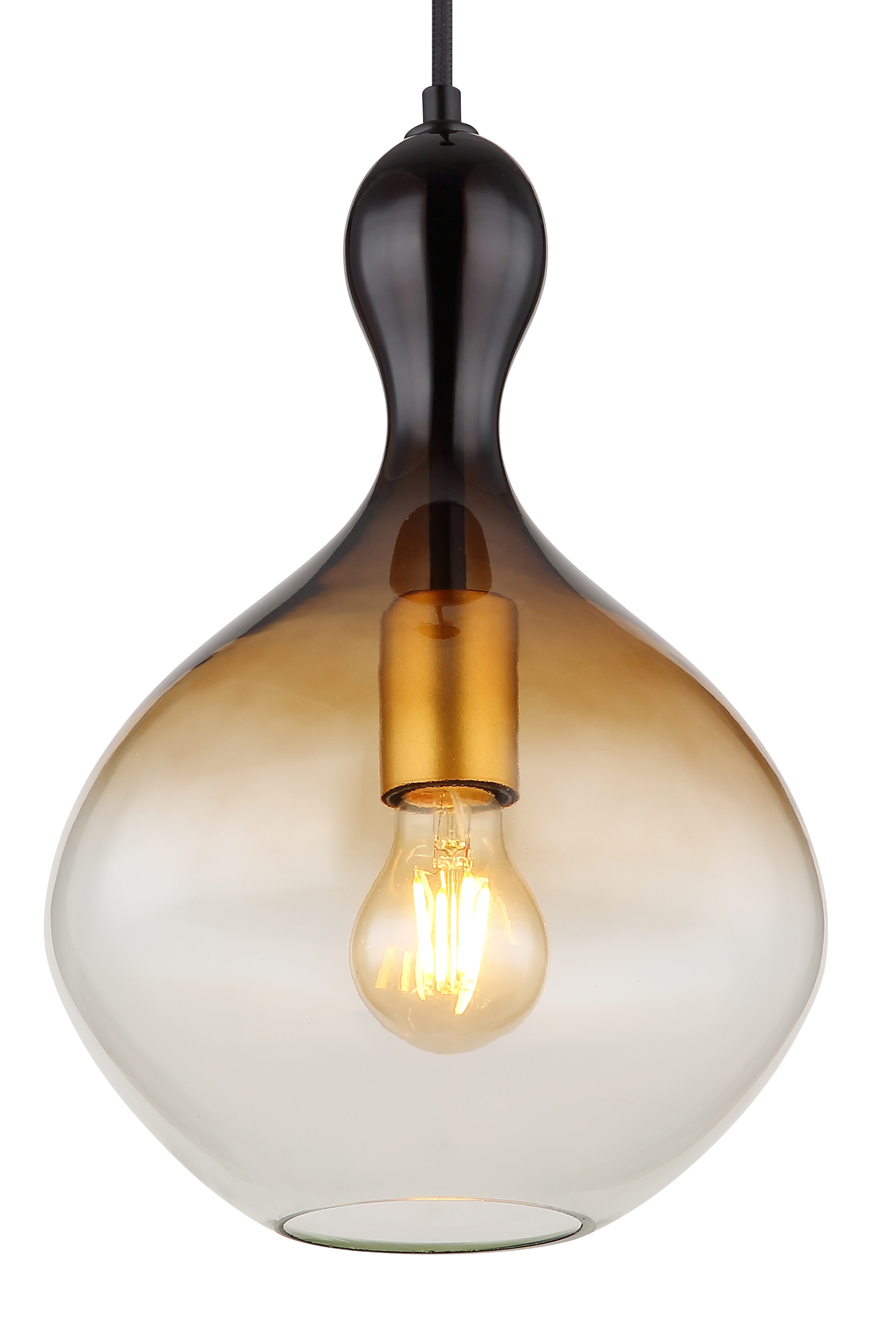 GLOBO LIGHTING Hängeleuchte »ALADDIN«, Leuchtmittel E27 | ohne Leuchtmittel, Hängelampe/Pendelleuchte/goldfb./Glas rauchfarben/amber/Höhe kürzbar