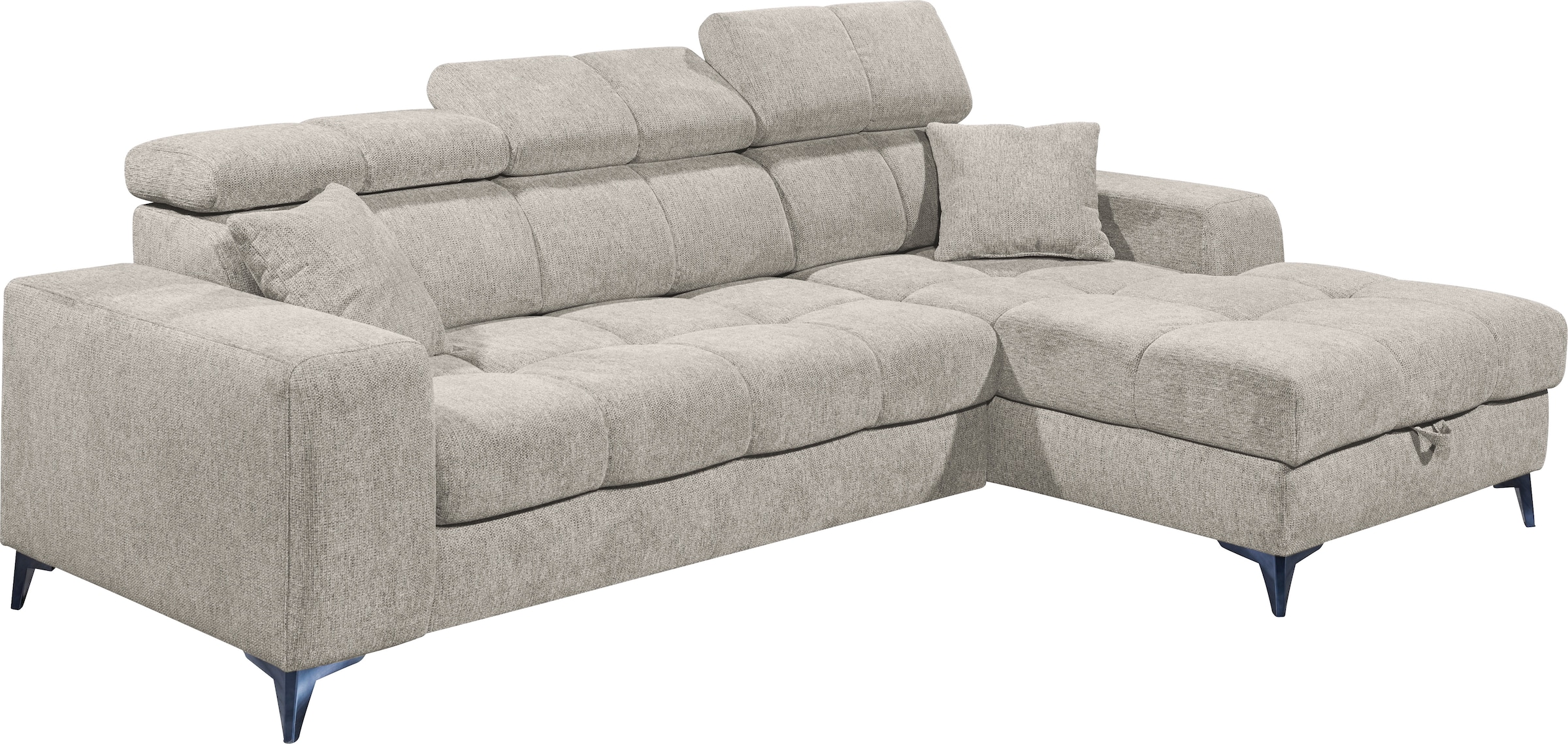ED EXCITING DESIGN Ecksofa »Sydney L-Form mit Bettfunktion, Bettkasten, Kopfteilverstellung«, motorischer Sitztiefenverstellung, USB-Port & 2 Zierkissen