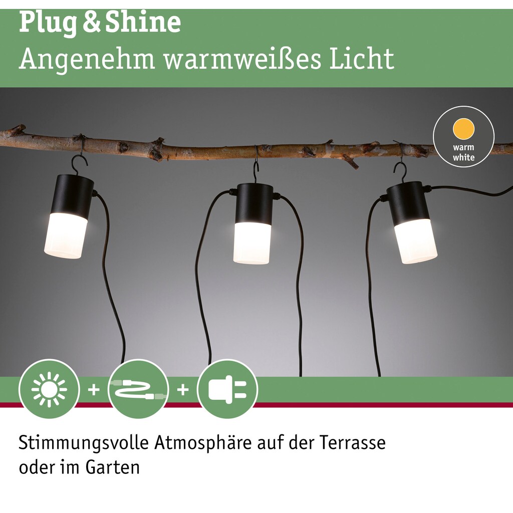 Paulmann LED Gartenleuchte »Outdoor Plug & Shine Leuchtenkette Tubs IP44 3000K 24V E14«, 3 flammig-flammig