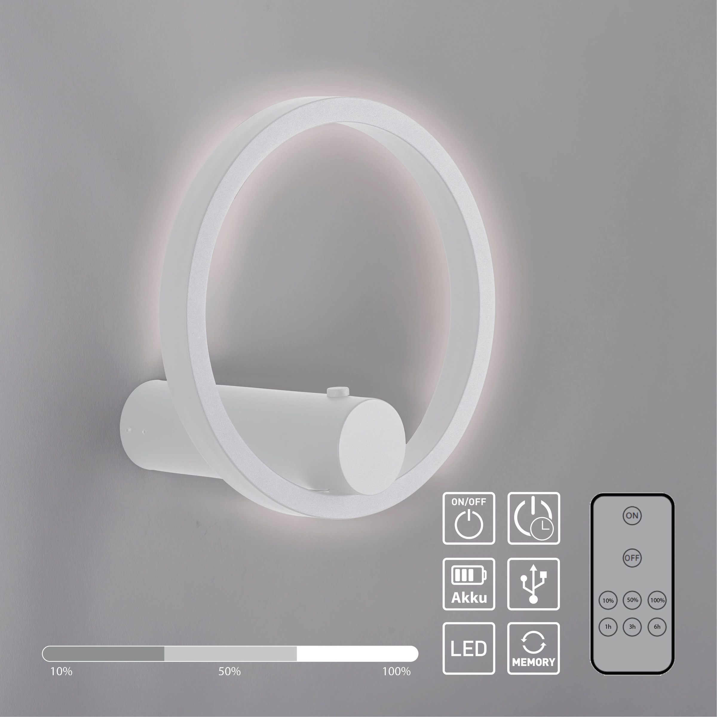 JUST LIGHT LED Wandleuchte »ARCHIE« LED-Board 1 Stk. Warmweiß Dimmbar, IR-FB, Memoryfunktion, USB-Kabel
