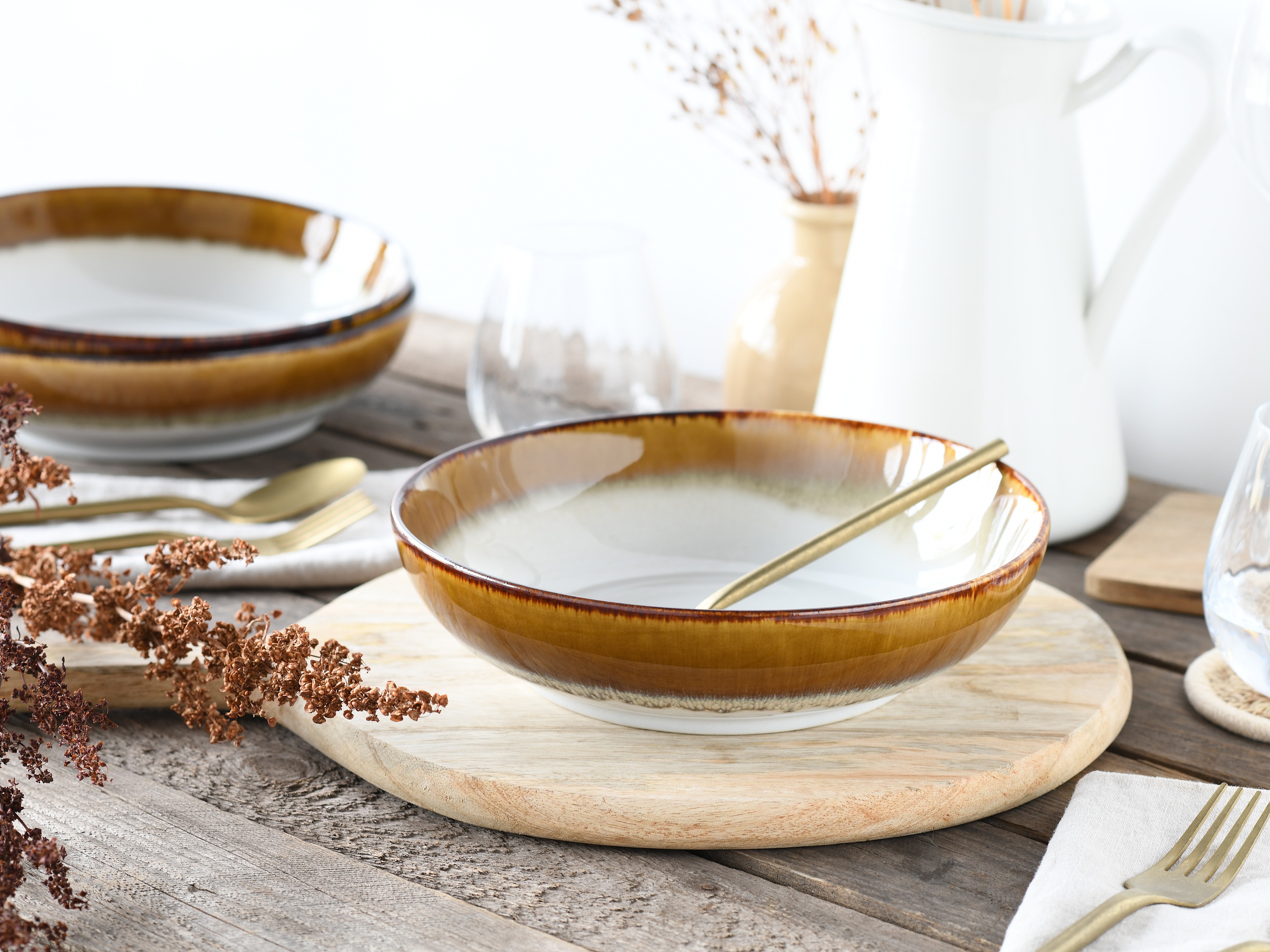 Thumbnail - CreaTable Schale "Cascade, Poke Bowl 22,5 cm 4-tlg" 4 Stk. aus Steinzeug Rekativglasur, Healthy Food