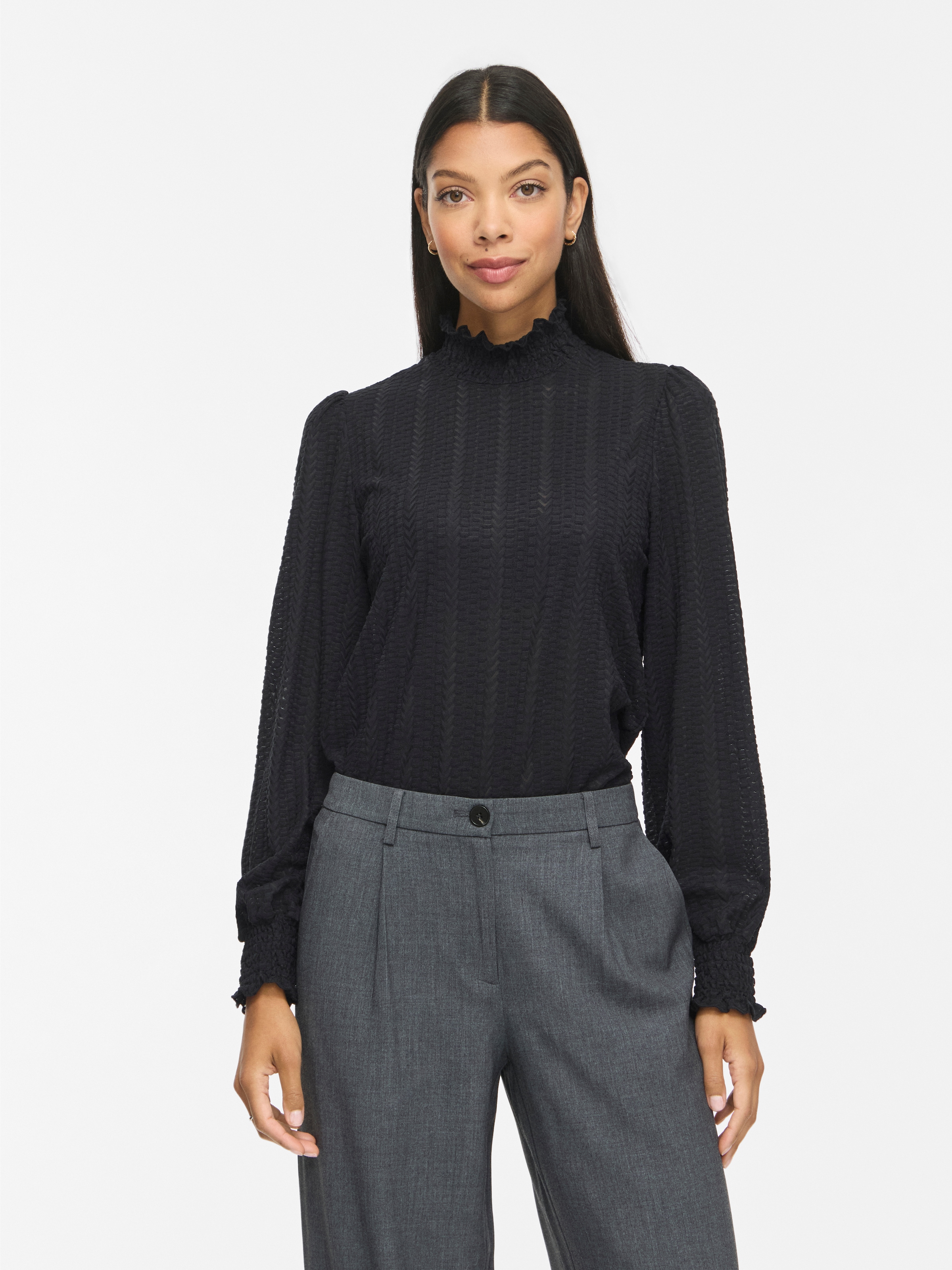 Vila Stehkragenshirt "Vilyri L/S Smock Top - Noos" Materialmix