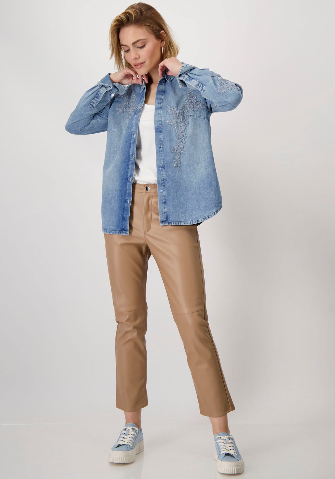 Monari Jeansbluse, mit Stickerei