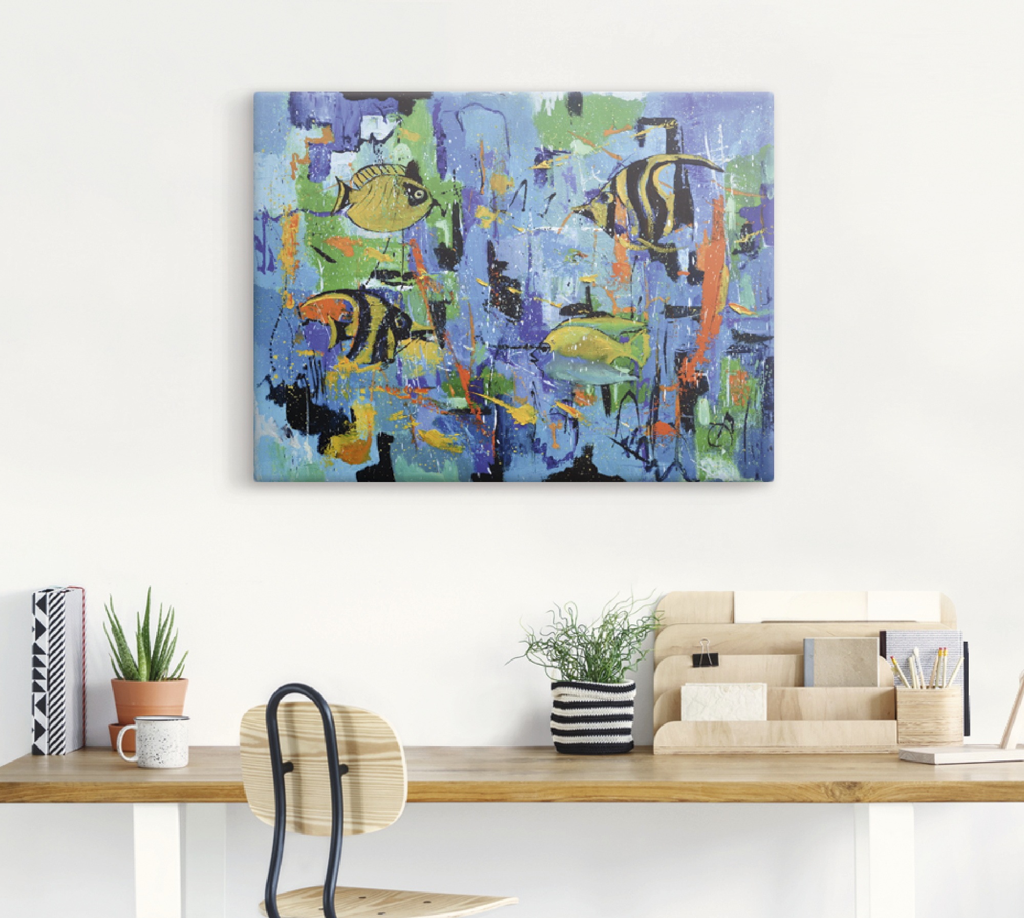 Artland Leinwandbild "Abstrakt Fische Blau", Wassertiere, (1 St.), auf Keil günstig online kaufen