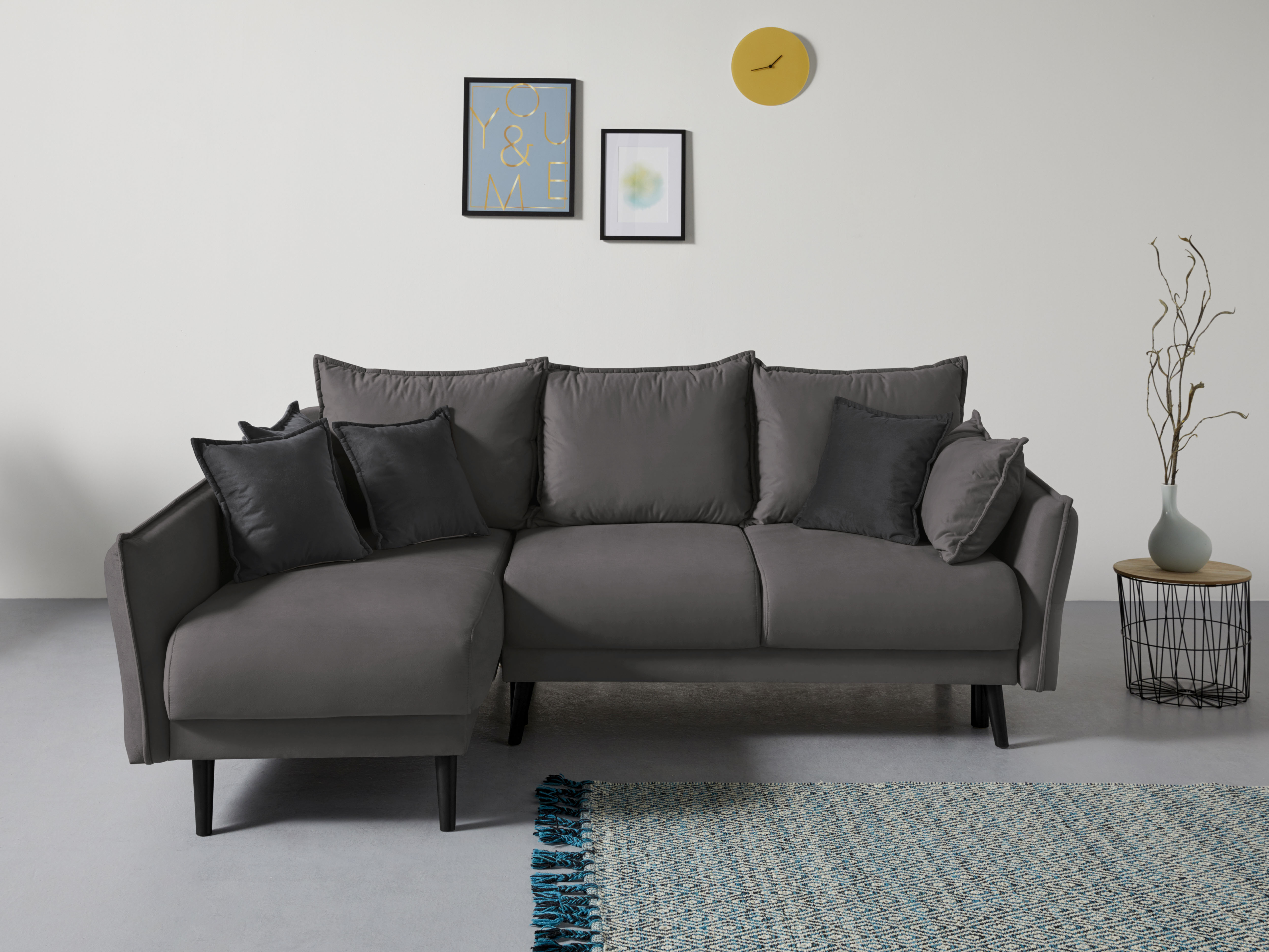 Home affaire Ecksofa "Asra L-Form, B: 240 cm" Schlaffunktion, Bettkasten, Taschen & 3 Zierkissen, Federkern
