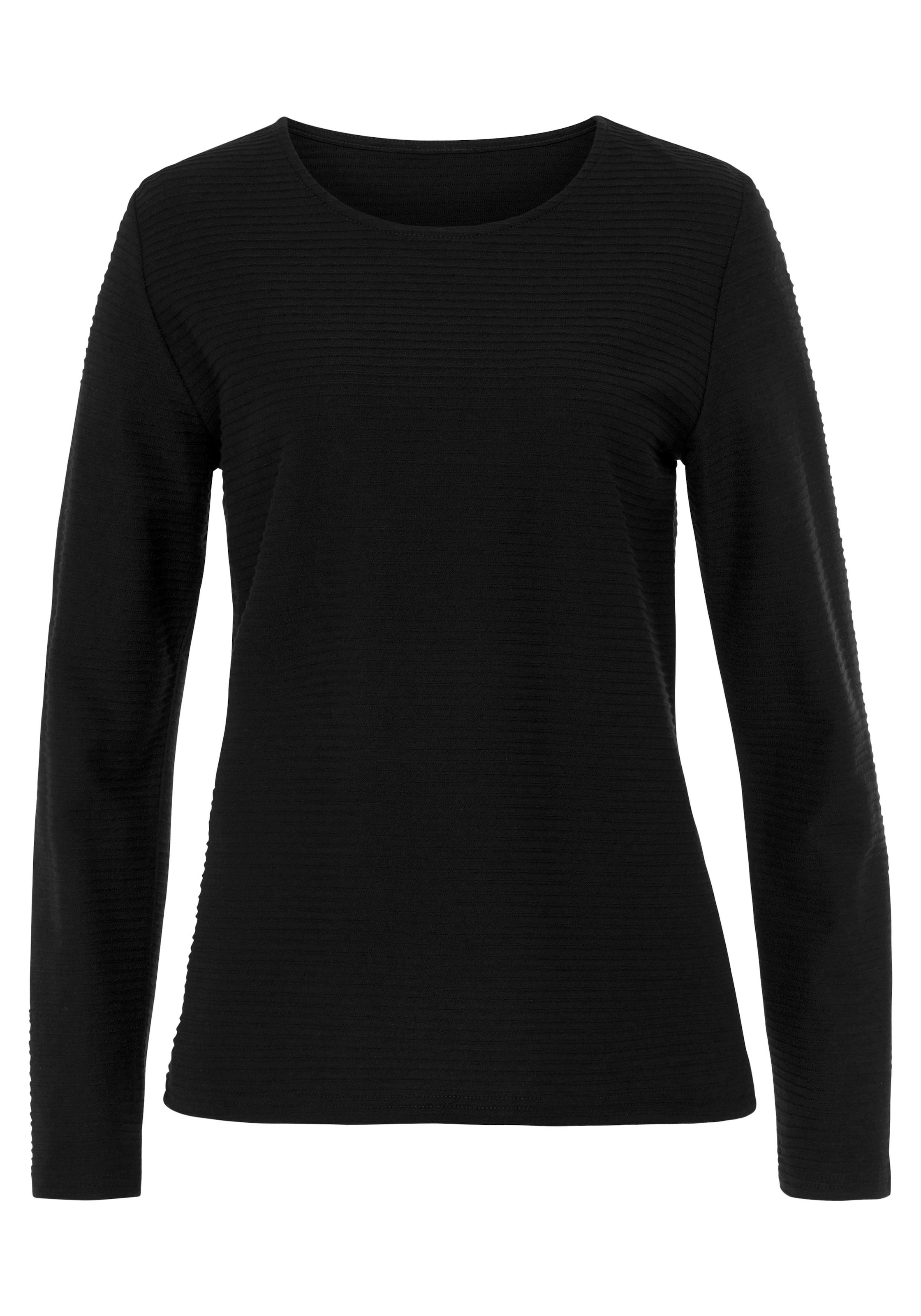 LASCANA Langarmshirt »mit Streifenstruktur«, (2er-Pack), aus weicher Baumwoll-Qualität