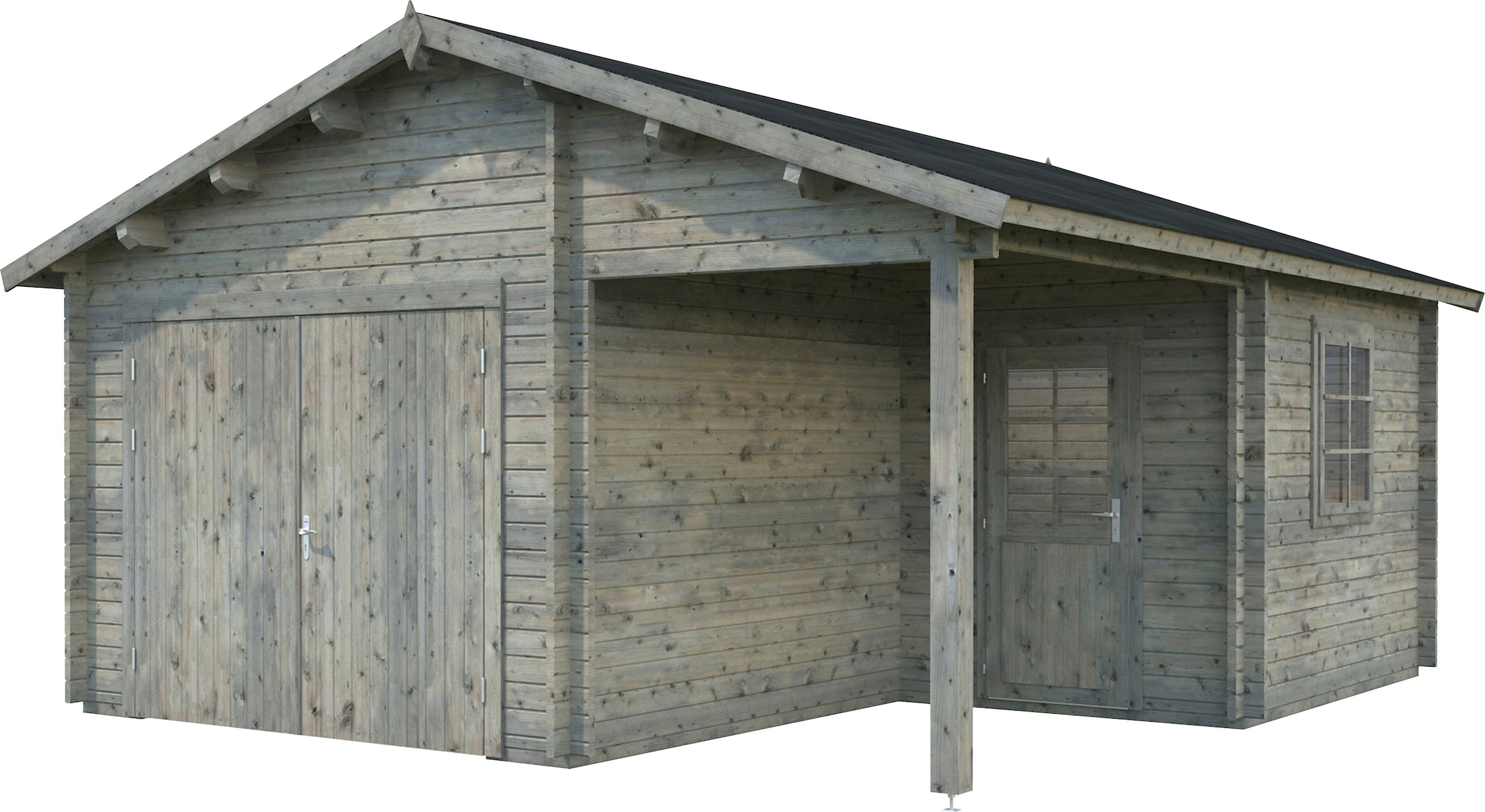 Palmako Garage "Roger", BxTxH: 564x601x321 cm, mit Anbau und Holztor, grau