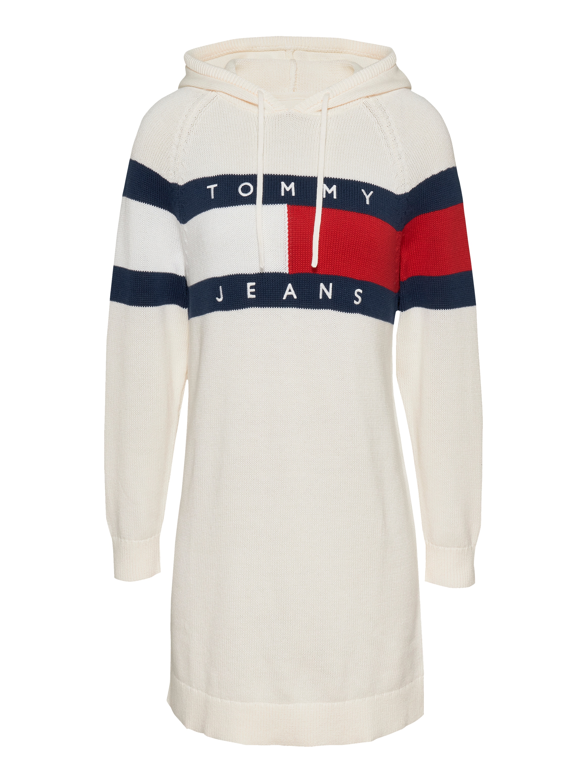 Tommy Jeans Strickkleid »TJW FLAG HOOD SWEATER DRESS EXT«, mit Logo-Flag