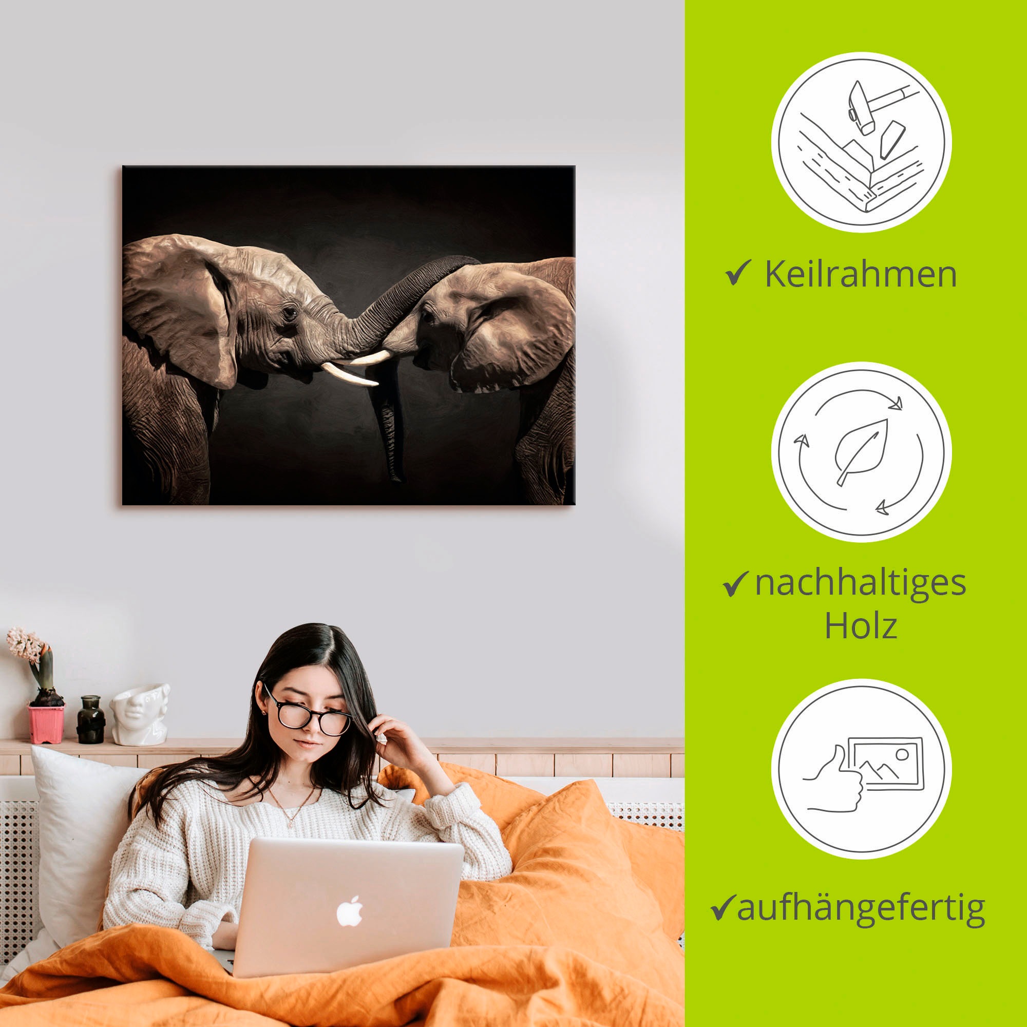 Artland Wandbild »Zwei Elefanten«, Wildtiere, (1 St.), als Leinwandbild, Poster, Wandaufkleber in verschied. Größen